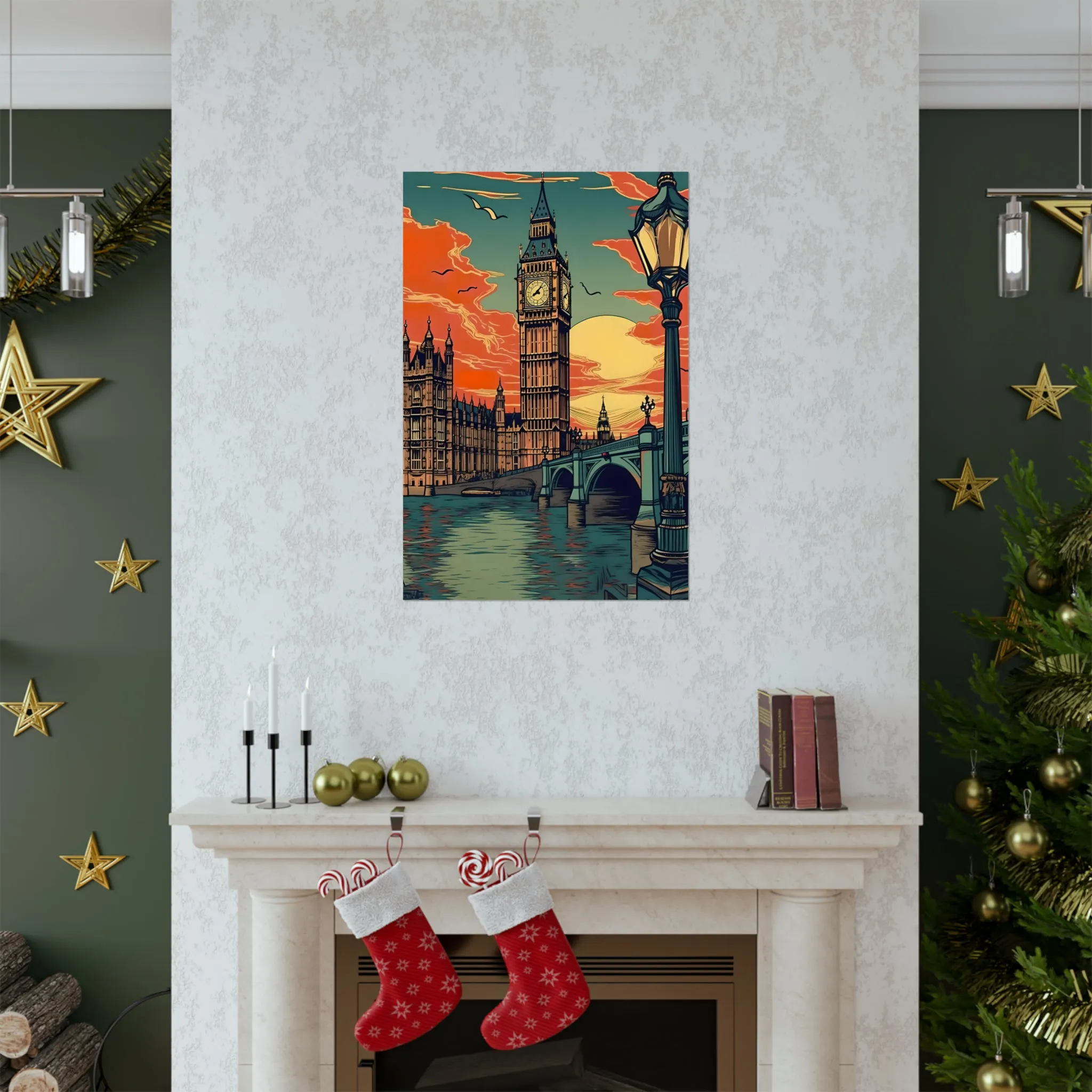Big Ben - London Sunset - Vintage Travel Graphic - Museum Quality Poster