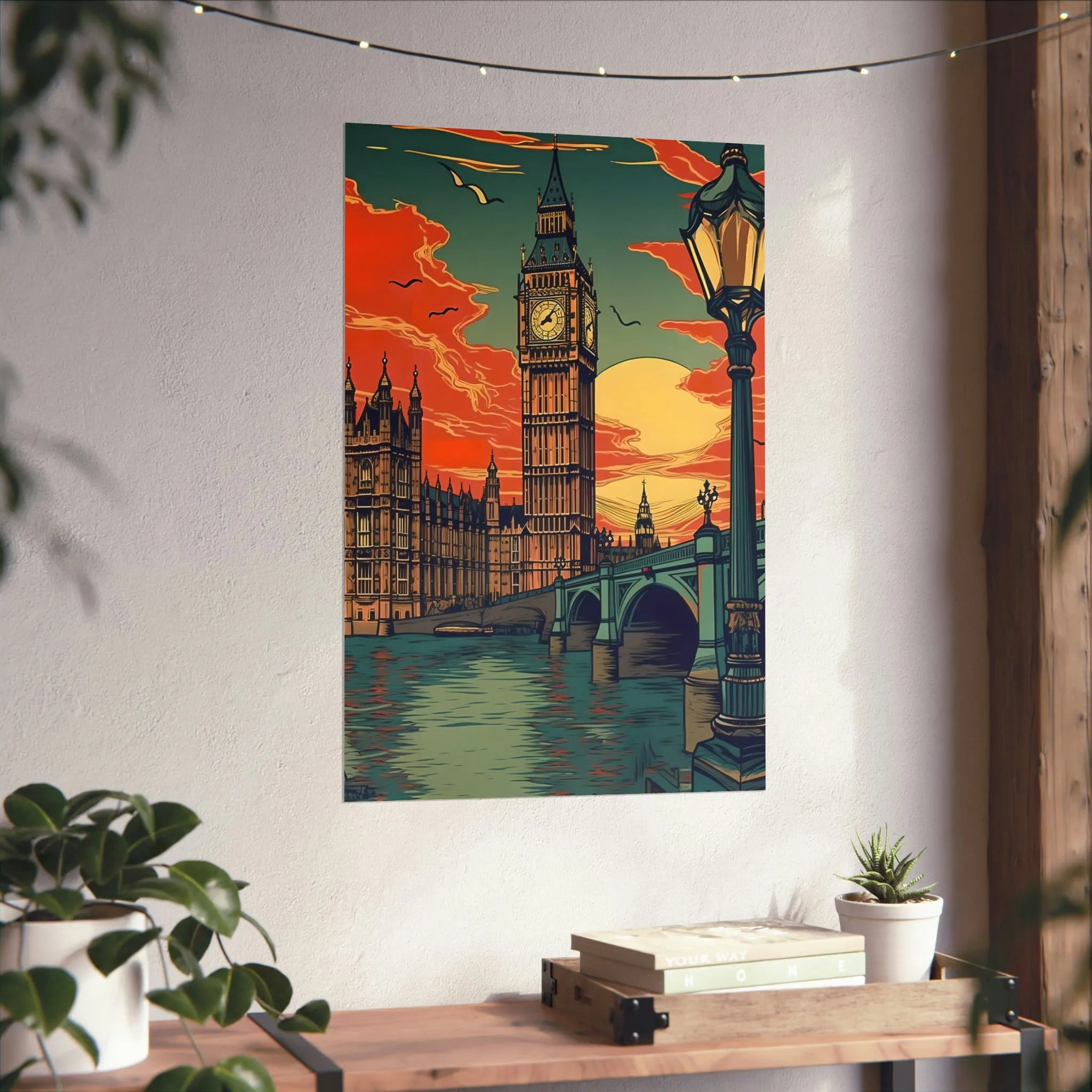 Big Ben - London Sunset - Vintage Travel Graphic - Museum Quality Poster