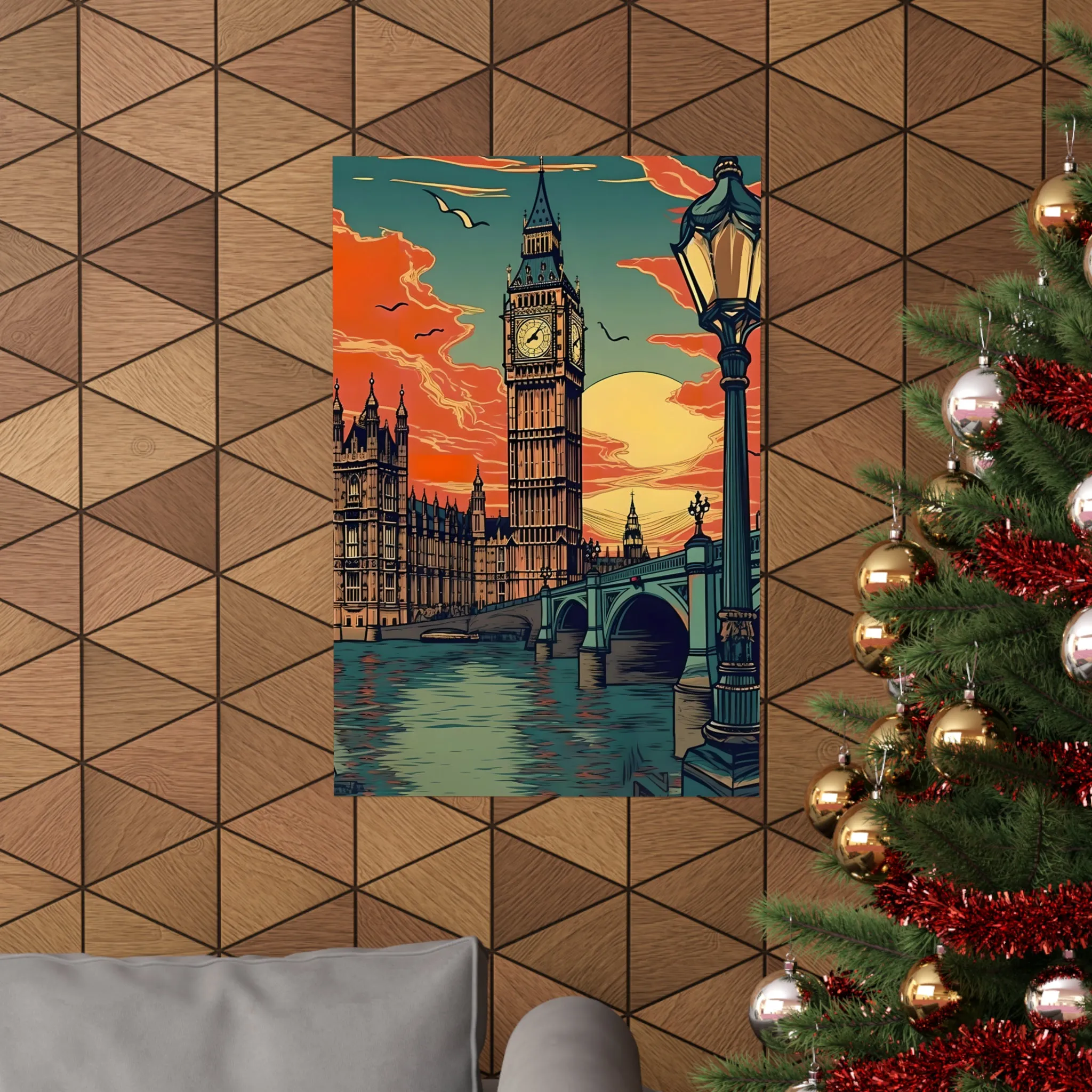 Big Ben - London Sunset - Vintage Travel Graphic - Museum Quality Poster