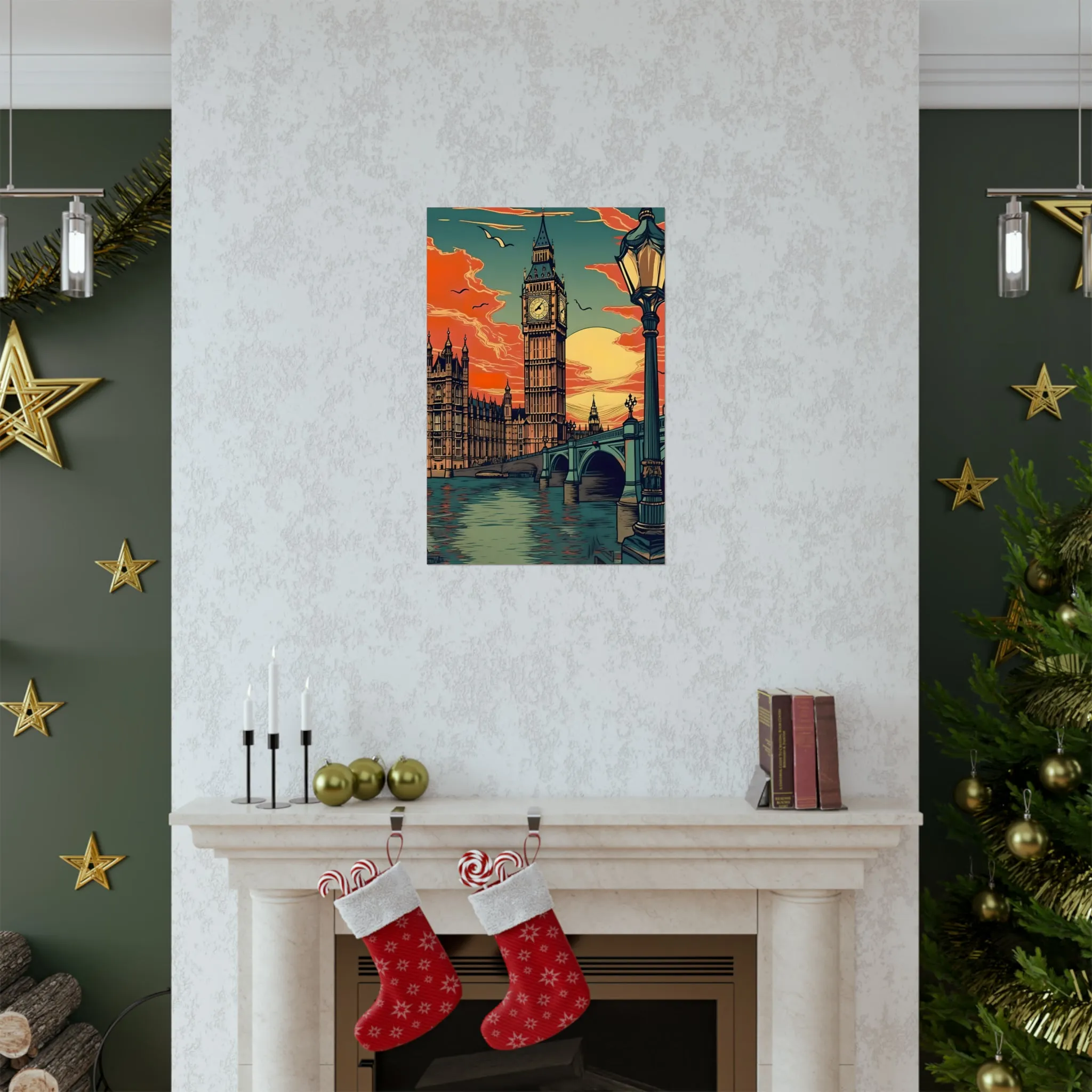 Big Ben - London Sunset - Vintage Travel Graphic - Museum Quality Poster