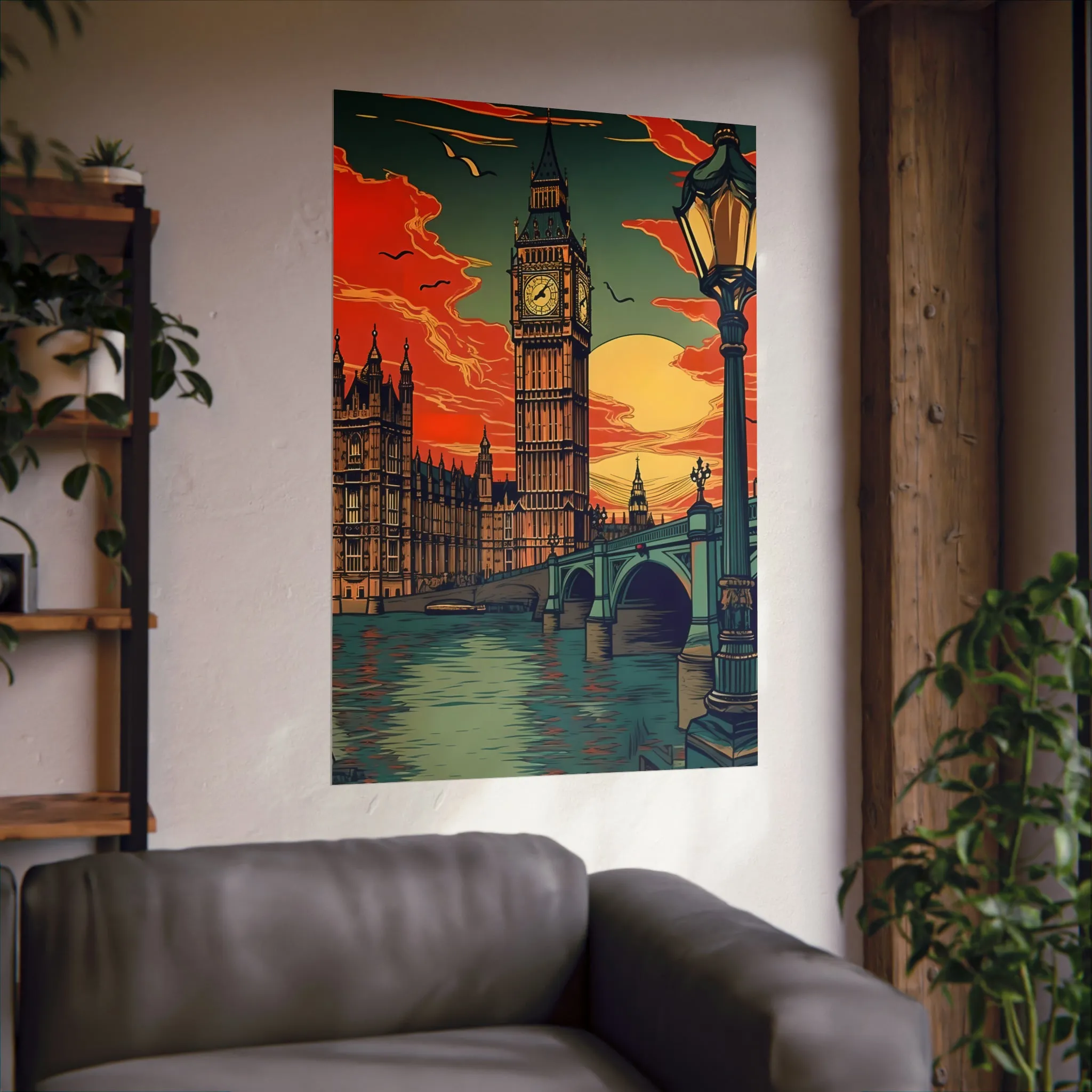 Big Ben - London Sunset - Vintage Travel Graphic - Museum Quality Poster