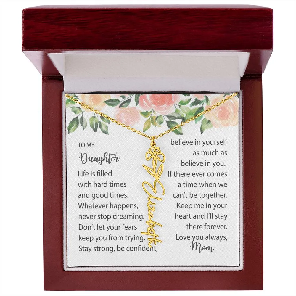 Birth Flower Necklace with Name Silver or Gold and Message Card Gift for Daughter From Mom, Mum or Dad - BMFNDaughter001