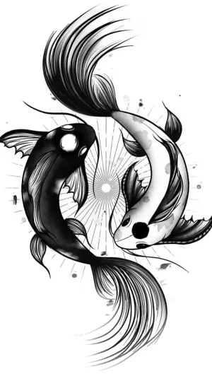 Black and White Koi Fish Yin Yang Instant Digital File Download Resizable - AI Created Digital Download - Custom Wall Print