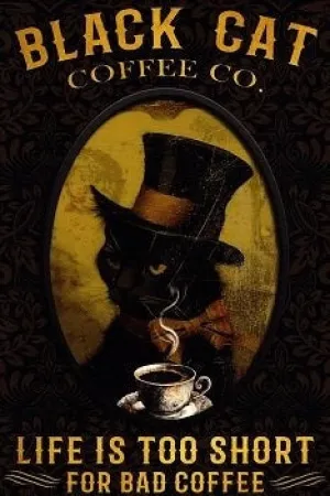 Black Cat Coffee Co Life Is Too Short For Bad Coffee Printable Black Cat Art AI Created One of a Kind Print File RESIZABLE Instant Download