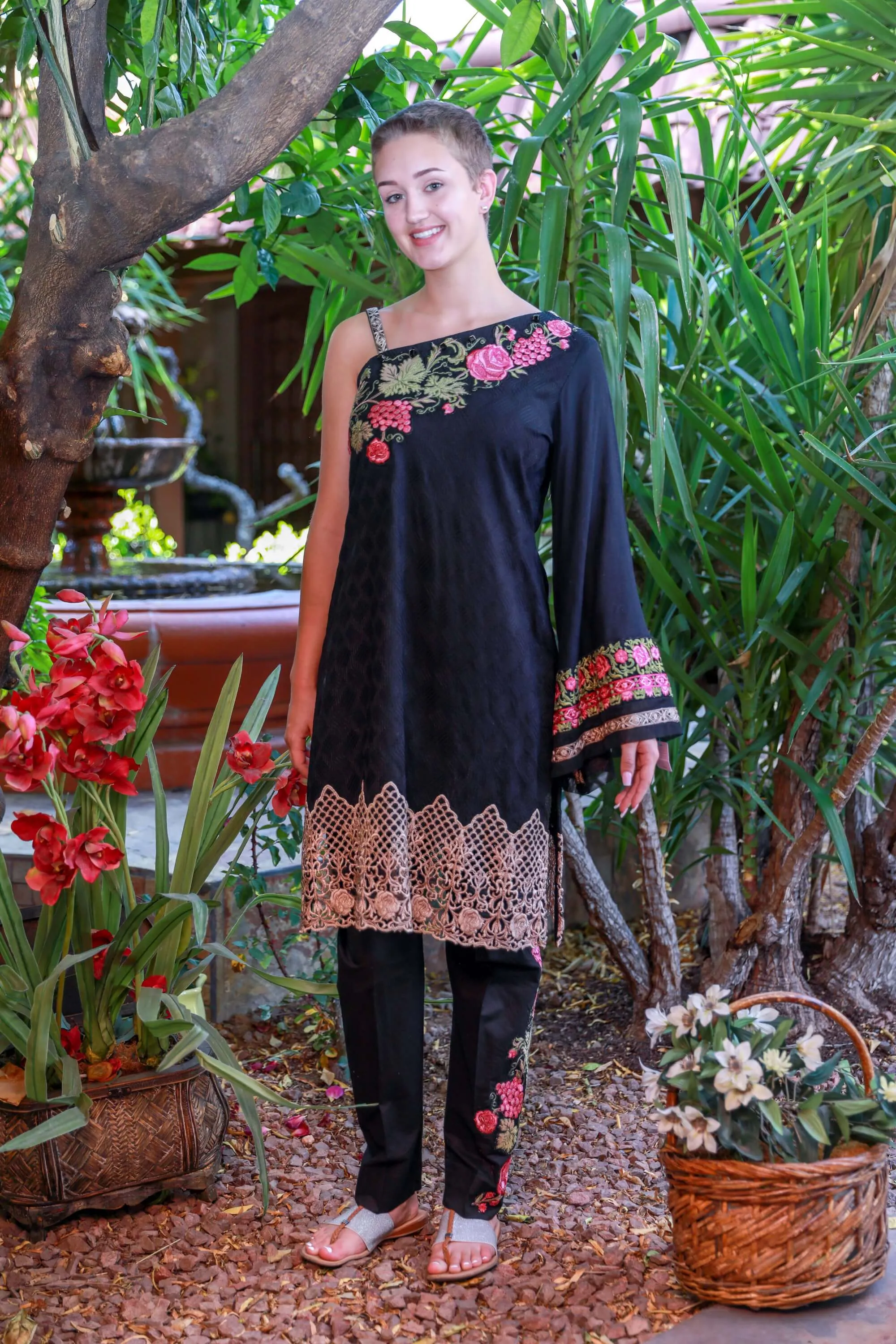 Black Embroidery Cotton Suit-Salwar Kameez by Designer Zarqash