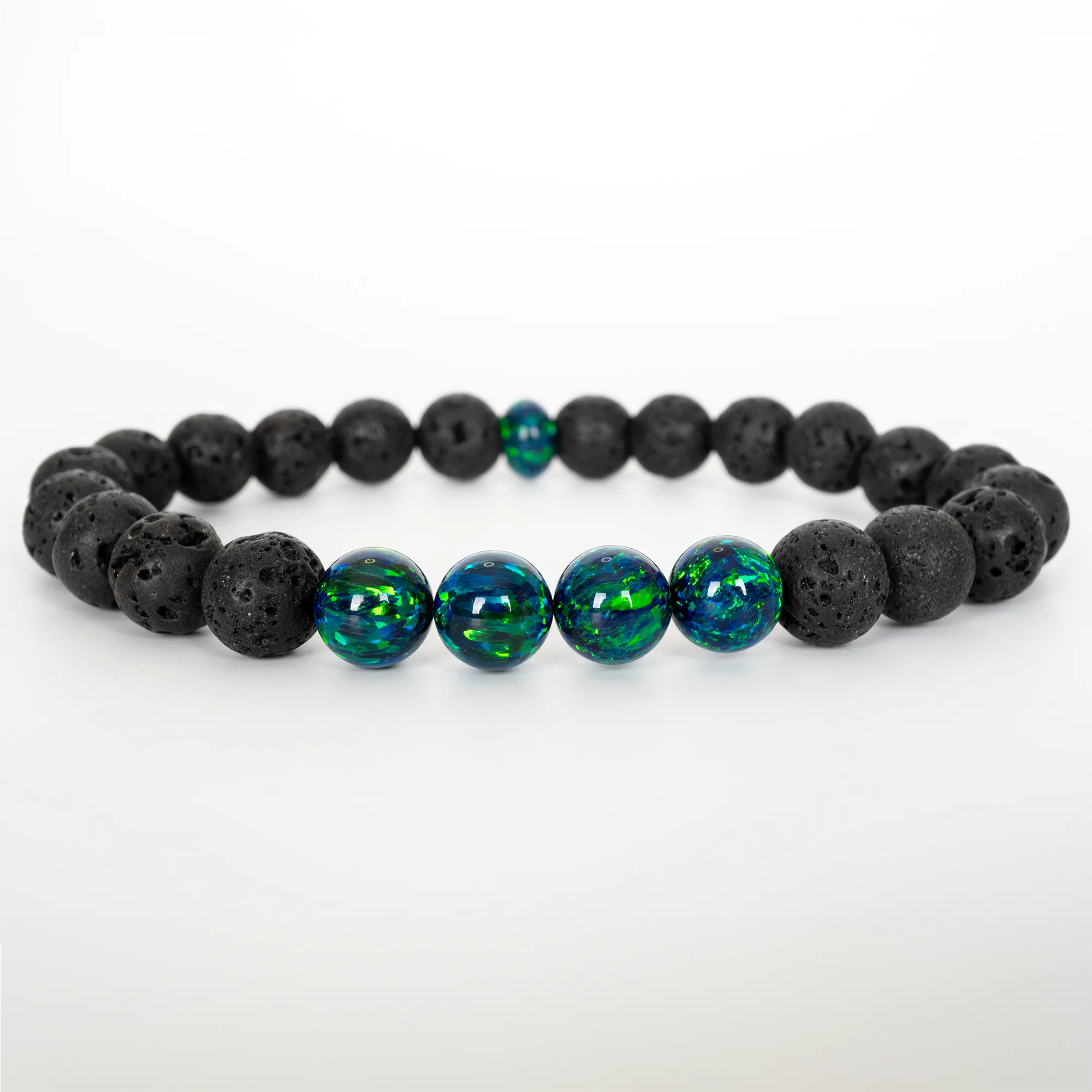 Black Emerald Opal & Lava Stone Beaded Bracelet
