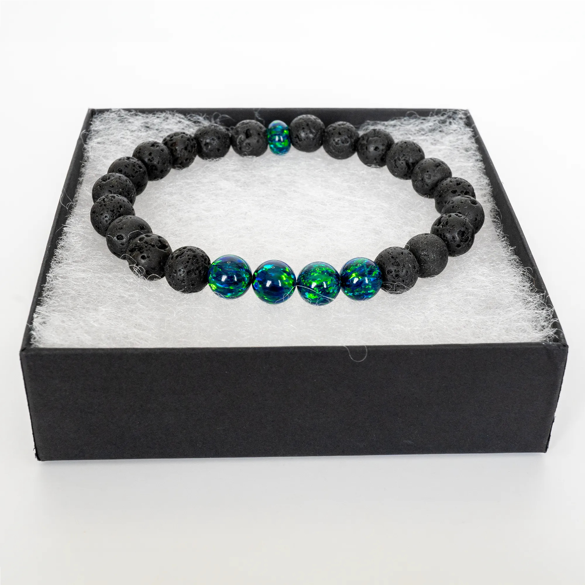 Black Emerald Opal & Lava Stone Beaded Bracelet