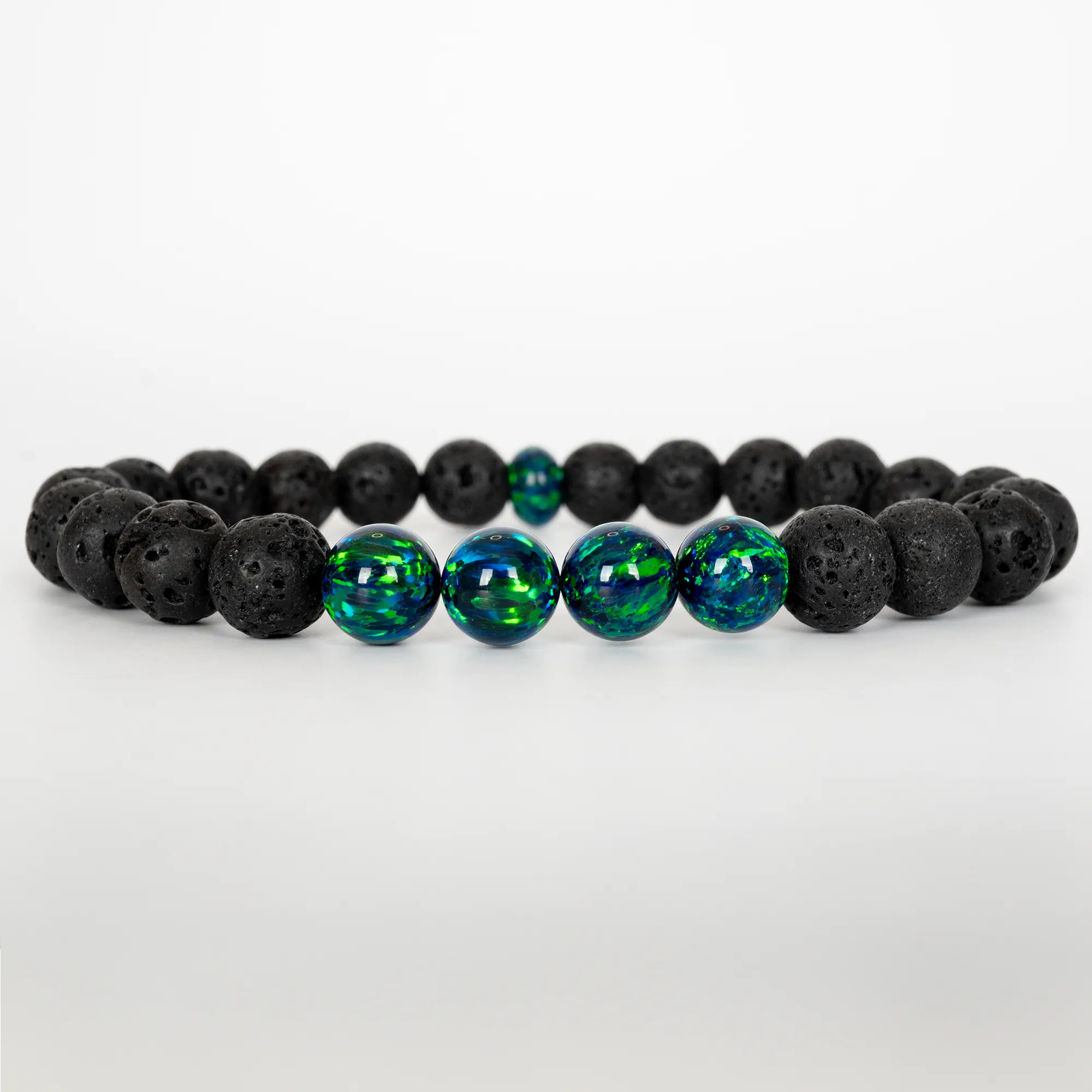 Black Emerald Opal & Lava Stone Beaded Bracelet