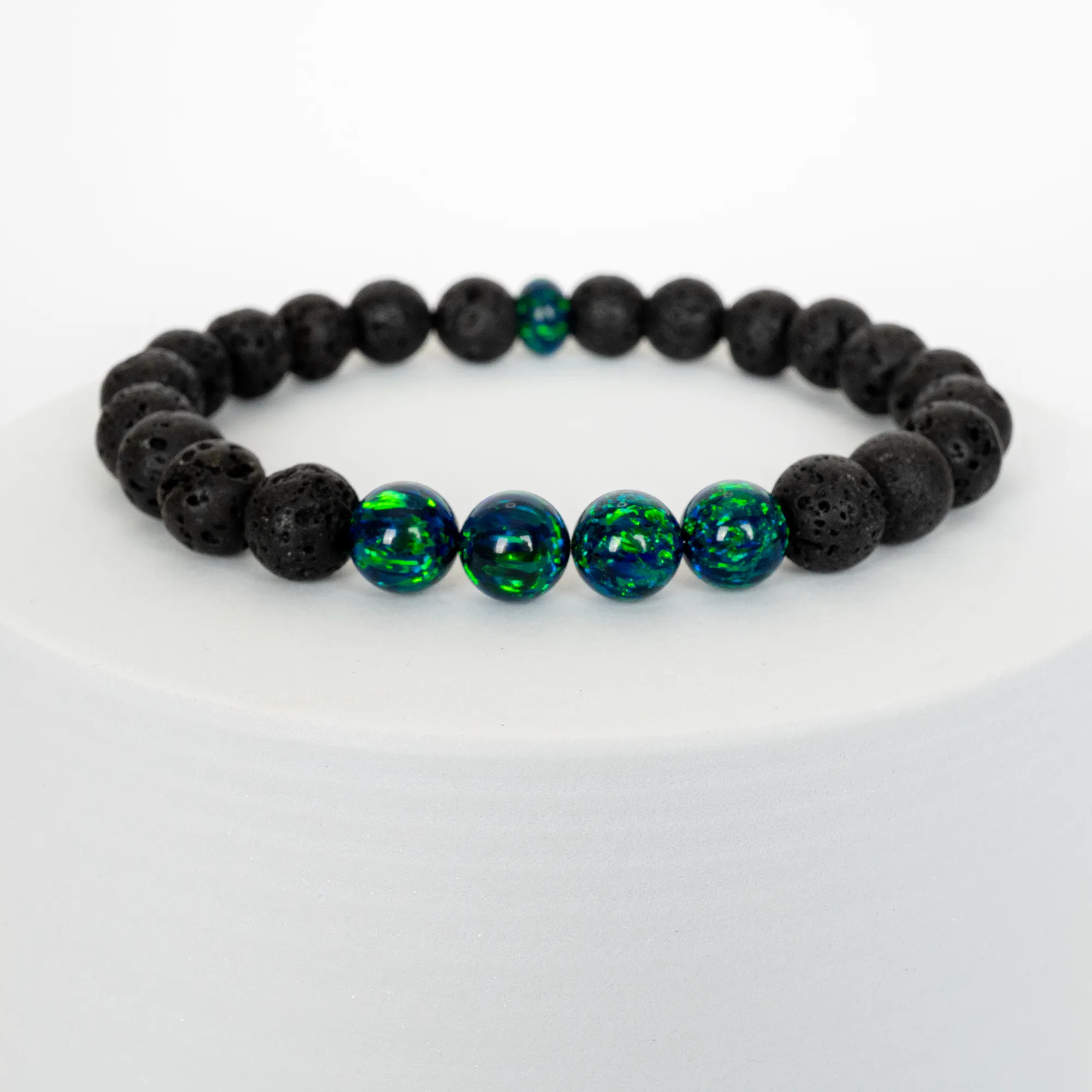 Black Emerald Opal & Lava Stone Beaded Bracelet