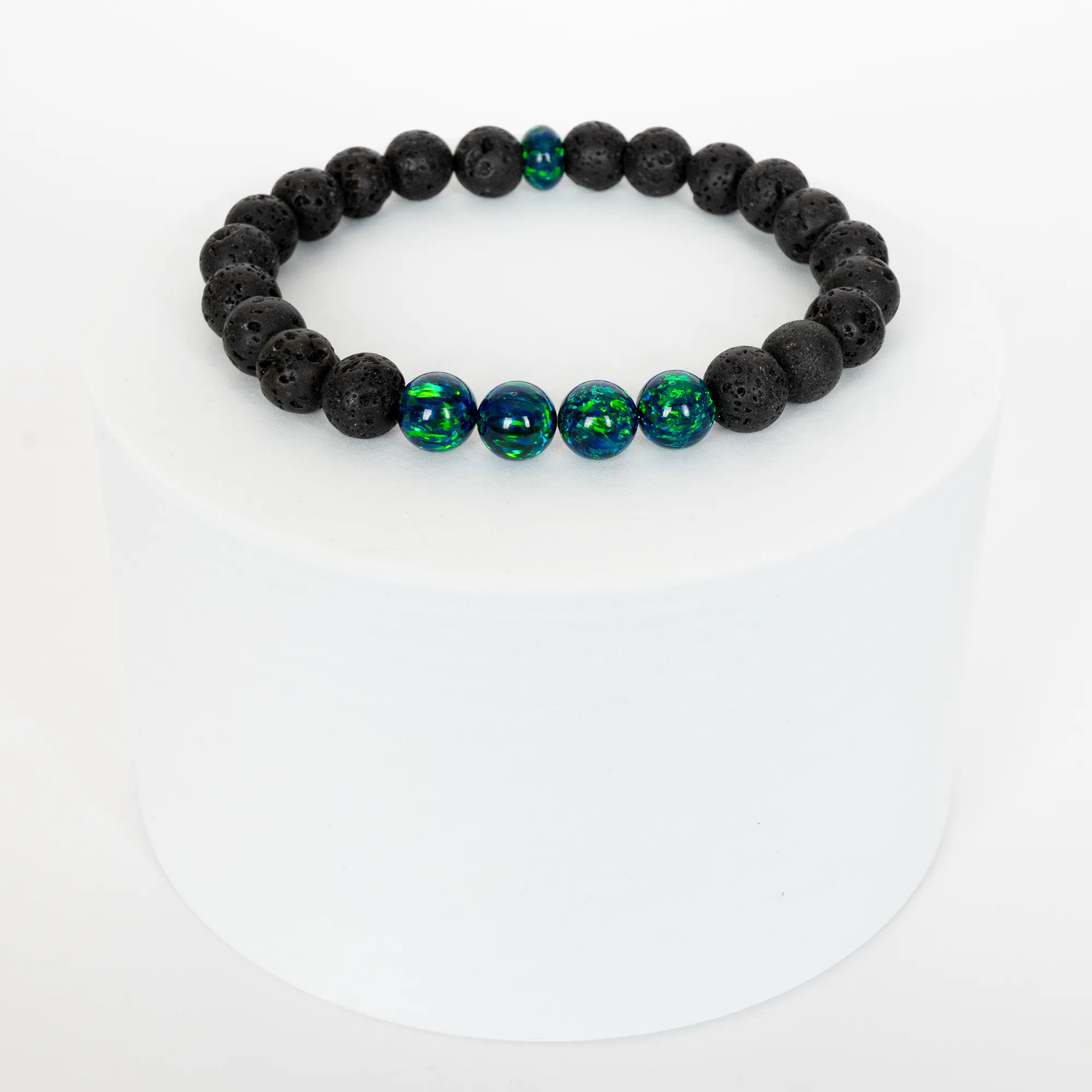 Black Emerald Opal & Lava Stone Beaded Bracelet