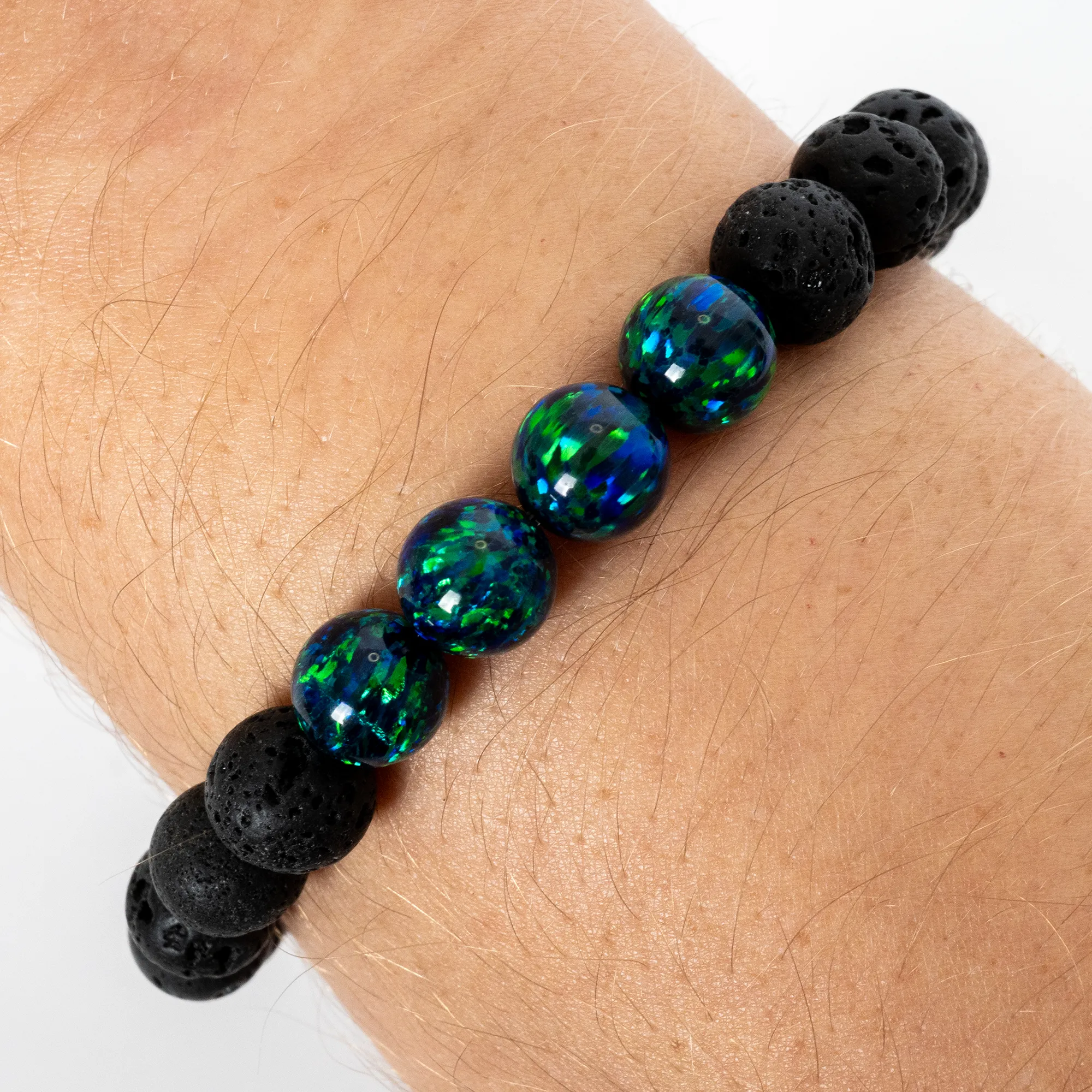 Black Emerald Opal & Lava Stone Beaded Bracelet