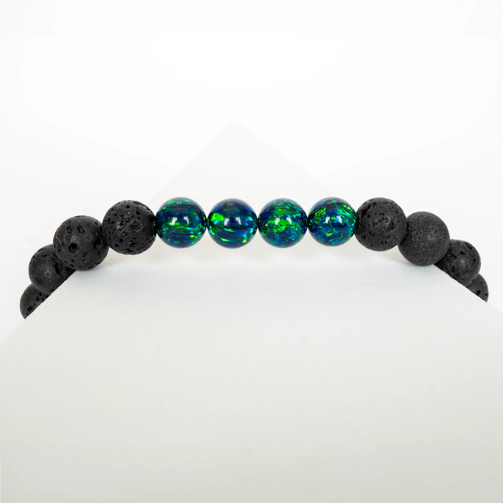 Black Emerald Opal & Lava Stone Beaded Bracelet