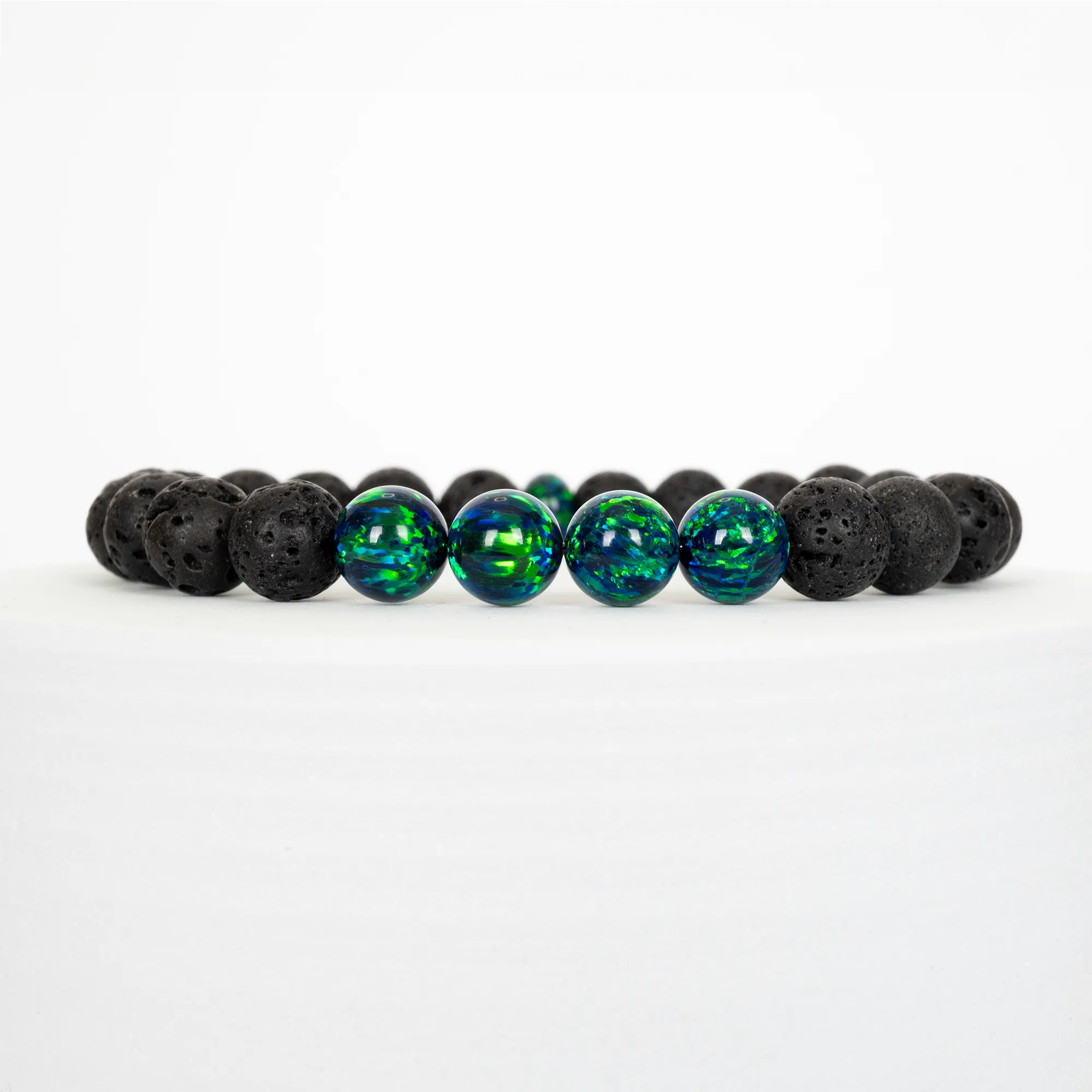 Black Emerald Opal & Lava Stone Beaded Bracelet