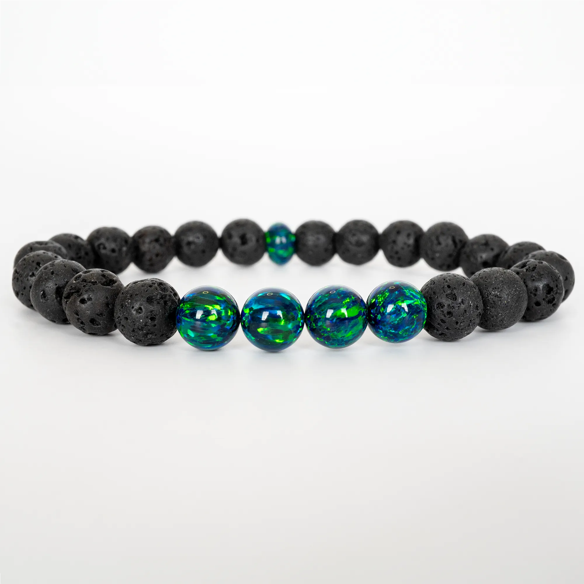 Black Emerald Opal & Lava Stone Beaded Bracelet