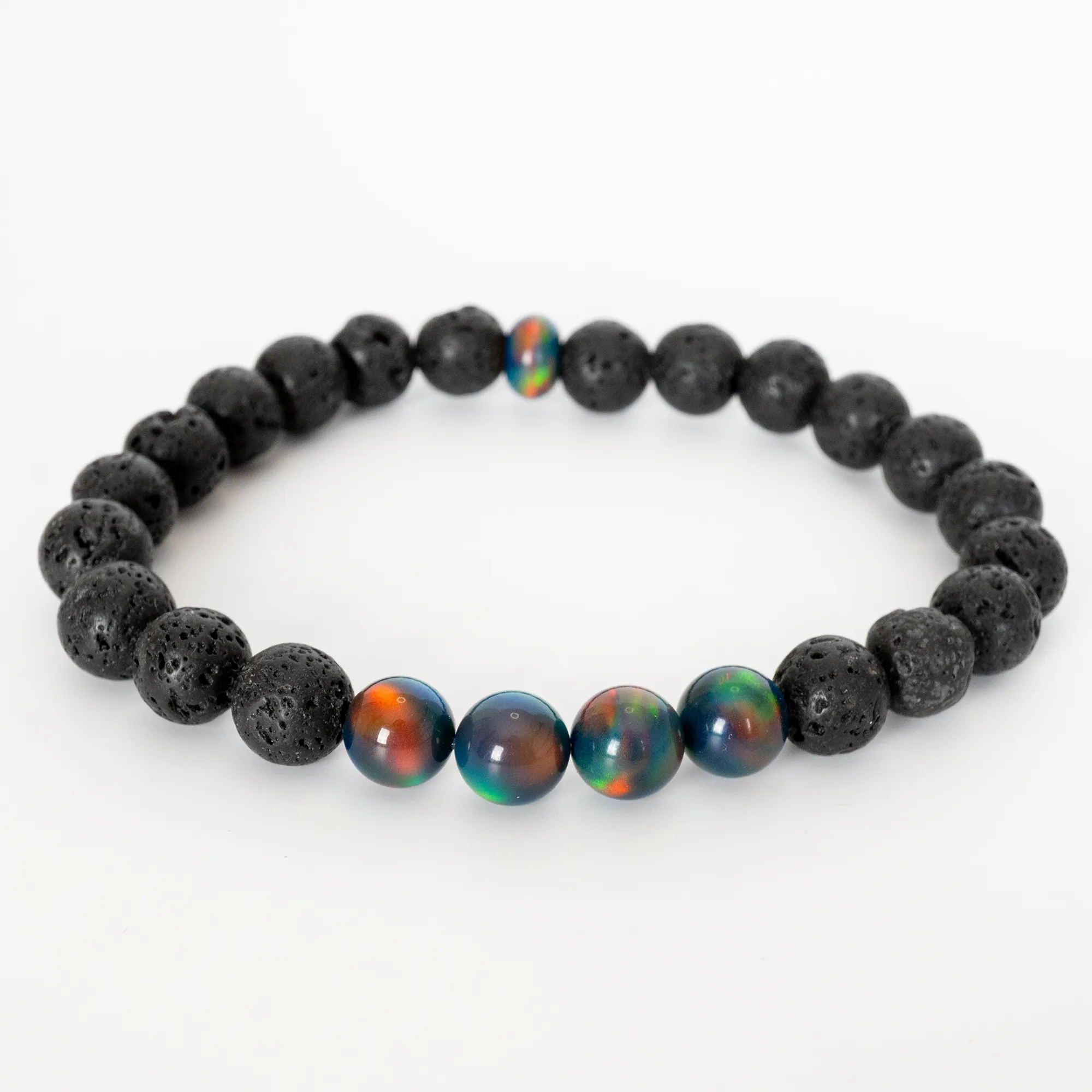 Black Rainbow Opalescence & Lava Stone Beaded Bracelet