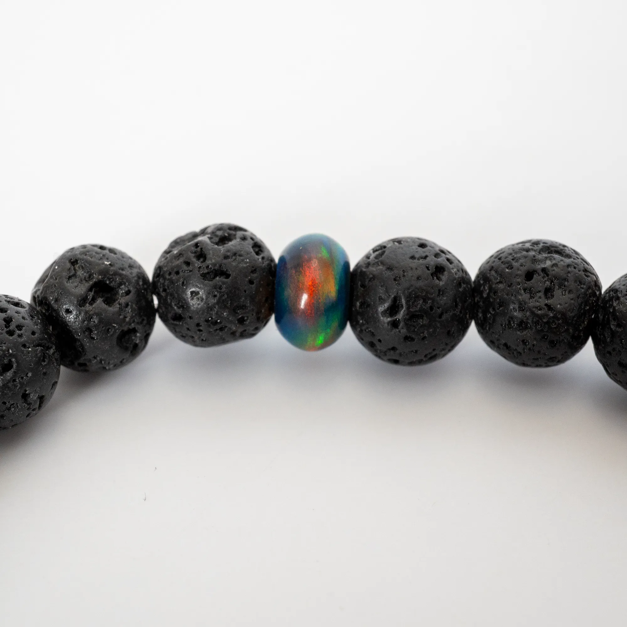Black Rainbow Opalescence & Lava Stone Beaded Bracelet