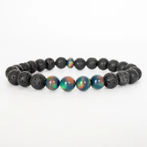 Black Rainbow Opalescence & Lava Stone Beaded Bracelet