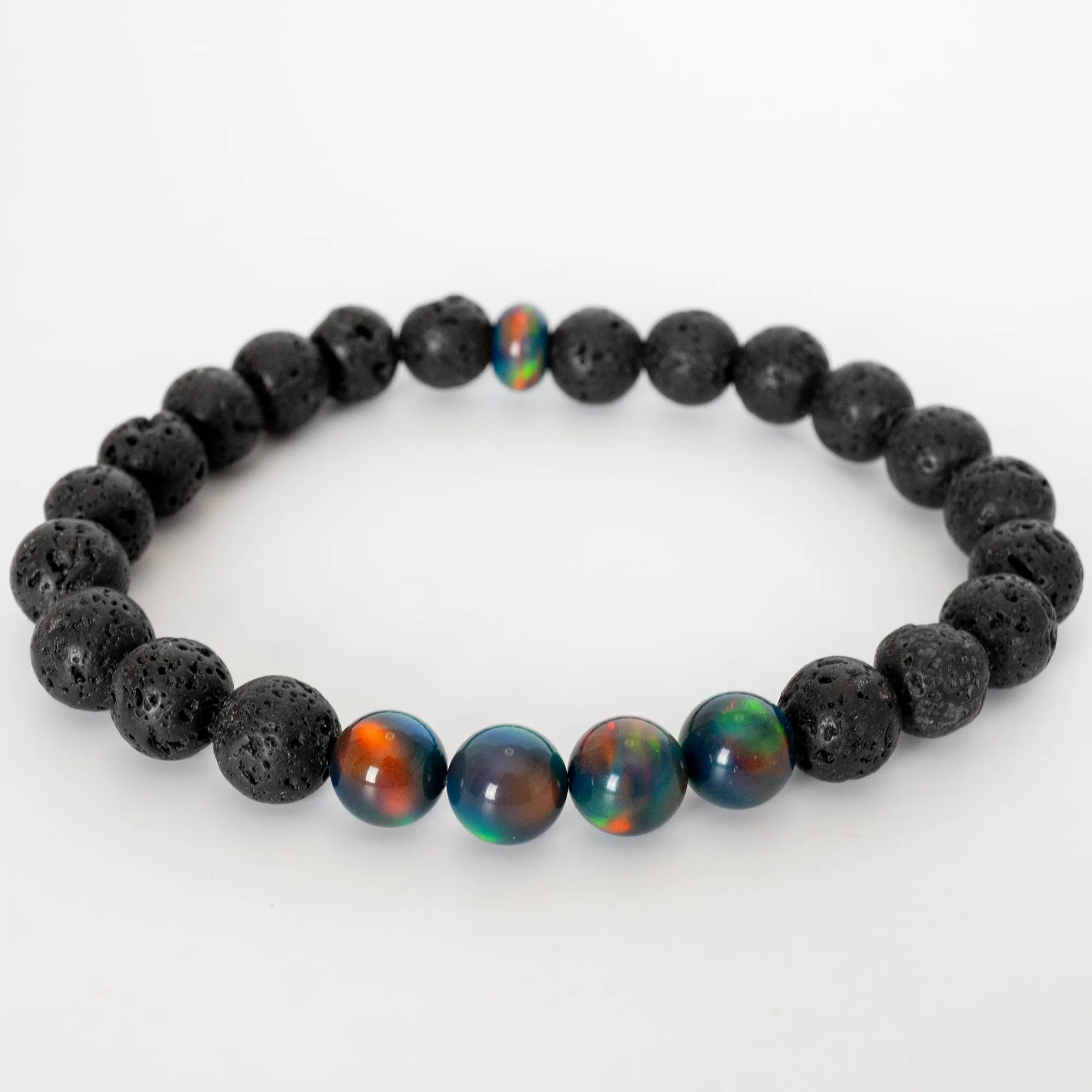 Black Rainbow Opalescence & Lava Stone Beaded Bracelet