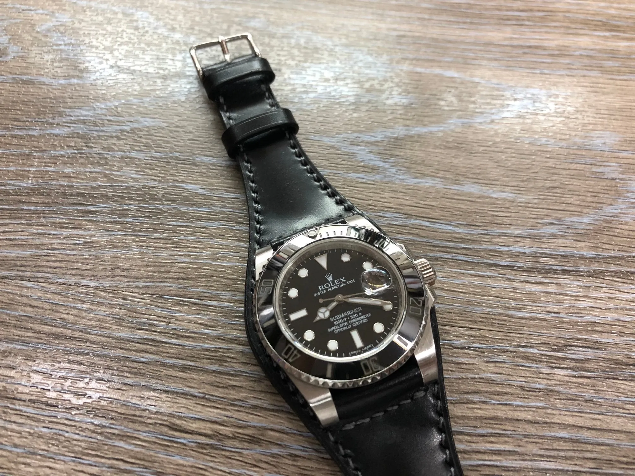 Black Shell Cordovan Leather Watch Straps 20mm, Mens Wrist Watch Bands, Leather Watch Bracelets, Full Bund Straps in Grey Stitching, Personalise Gift