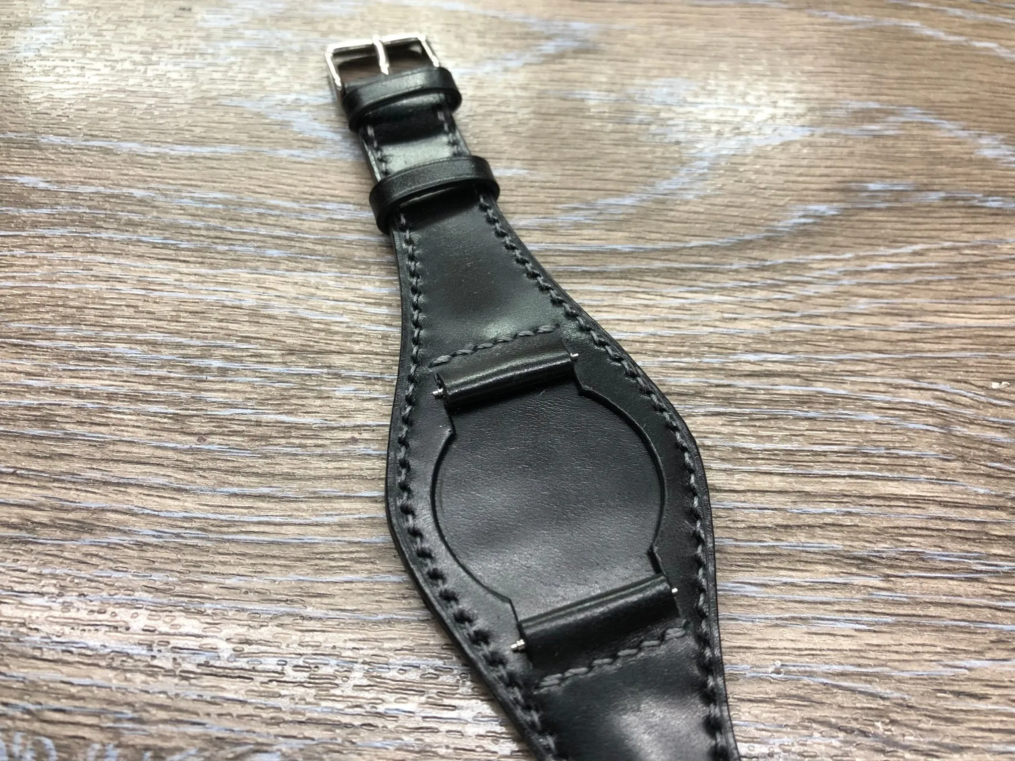 Black Shell Cordovan Leather Watch Straps 20mm, Mens Wrist Watch Bands, Leather Watch Bracelets, Full Bund Straps in Grey Stitching, Personalise Gift