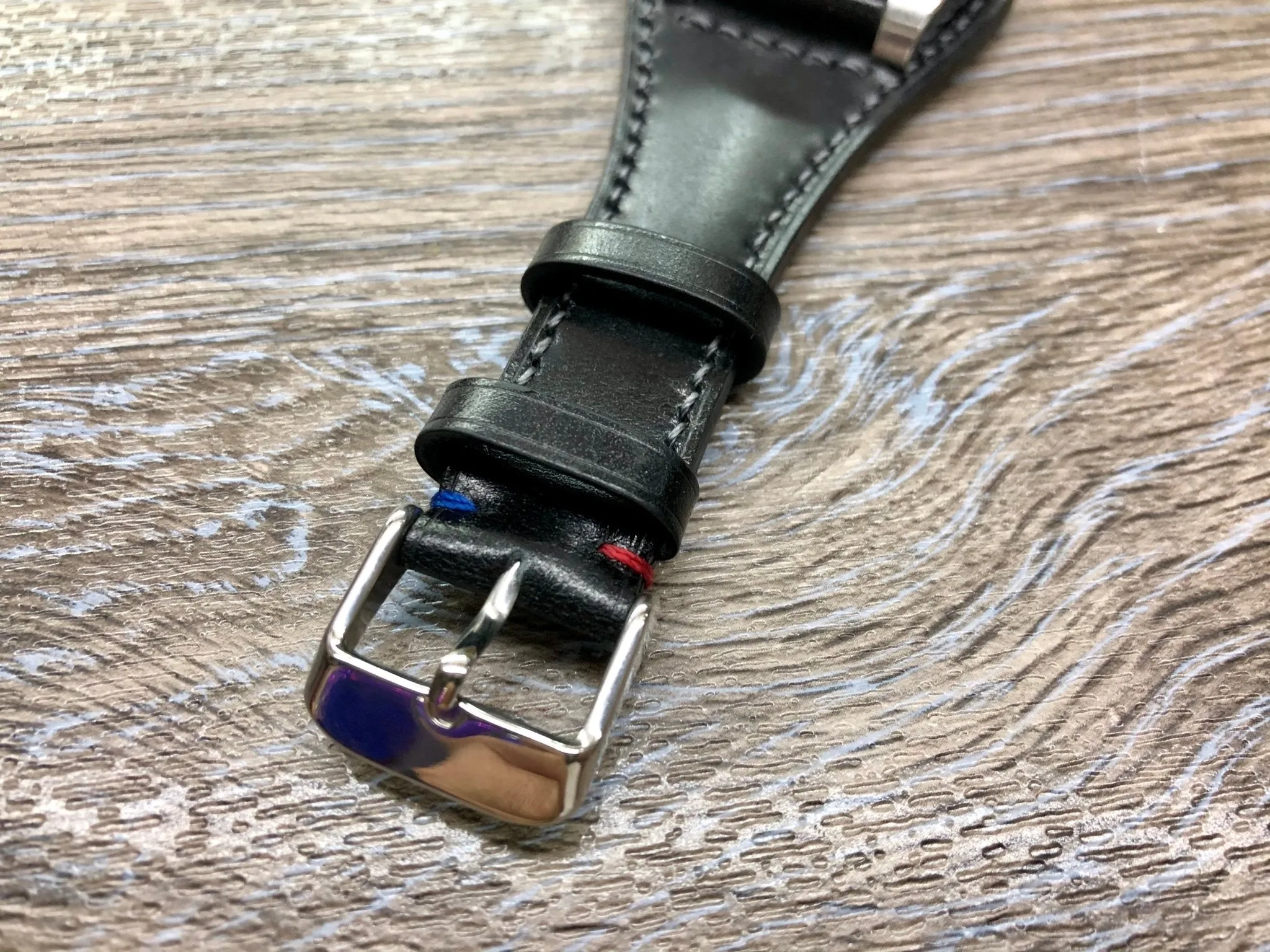 Black Shell Cordovan Leather Watch Straps 20mm, Mens Wrist Watch Bands, Leather Watch Bracelets, Full Bund Straps in Grey Stitching, Personalise Gift