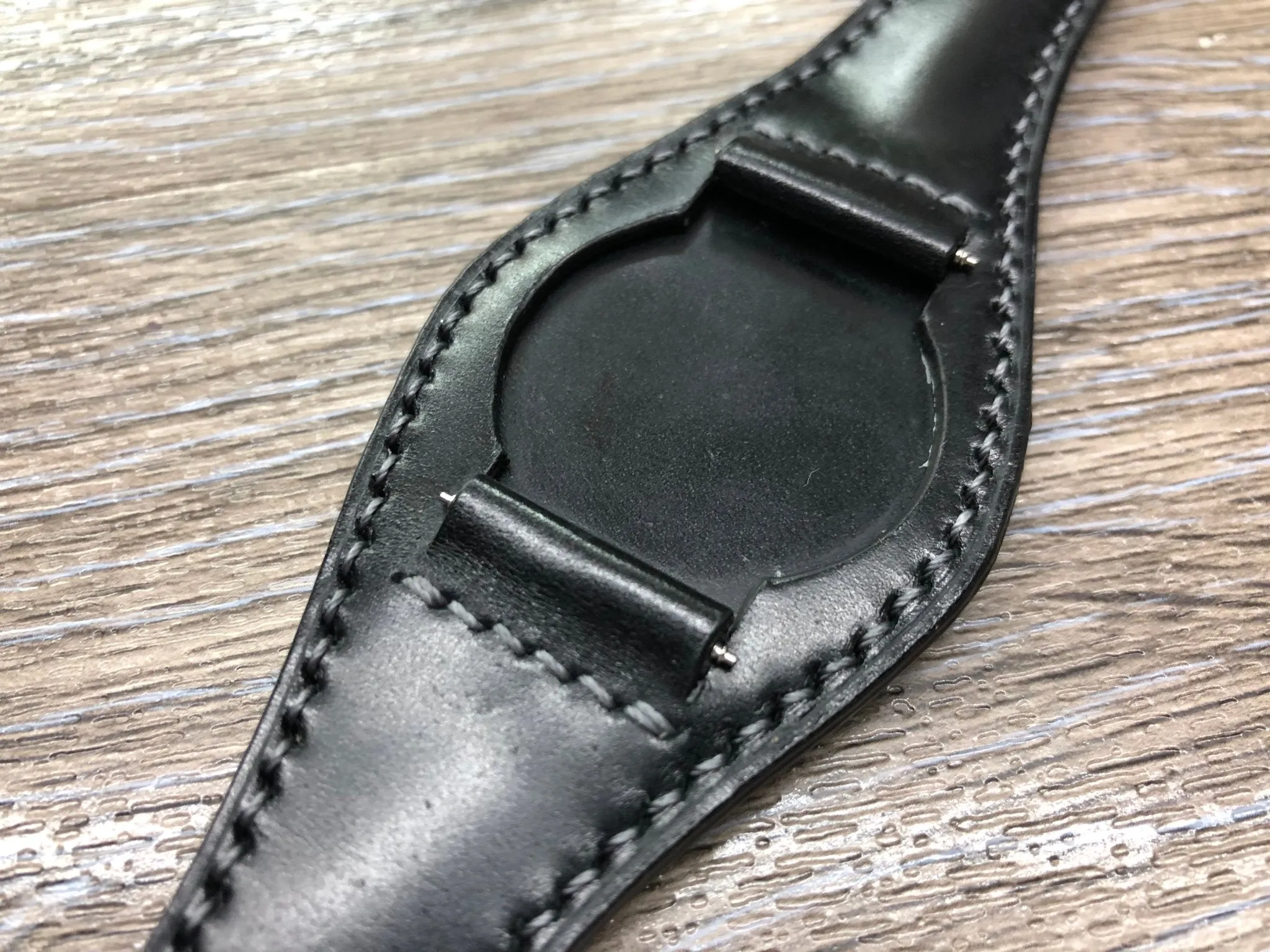 Black Shell Cordovan Leather Watch Straps 20mm, Mens Wrist Watch Bands, Leather Watch Bracelets, Full Bund Straps in Grey Stitching, Personalise Gift