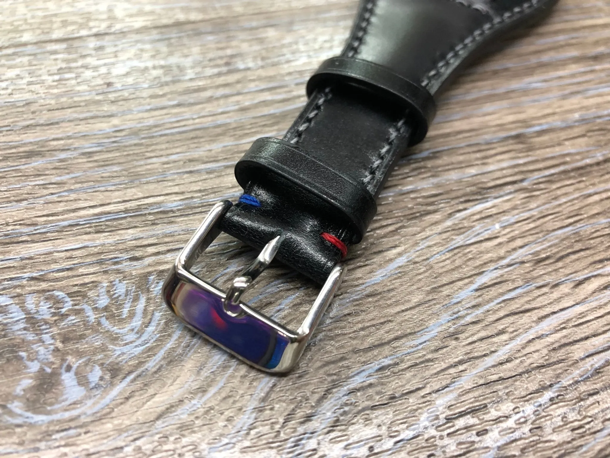Black Shell Cordovan Leather Watch Straps 20mm, Mens Wrist Watch Bands, Leather Watch Bracelets, Full Bund Straps in Grey Stitching, Personalise Gift