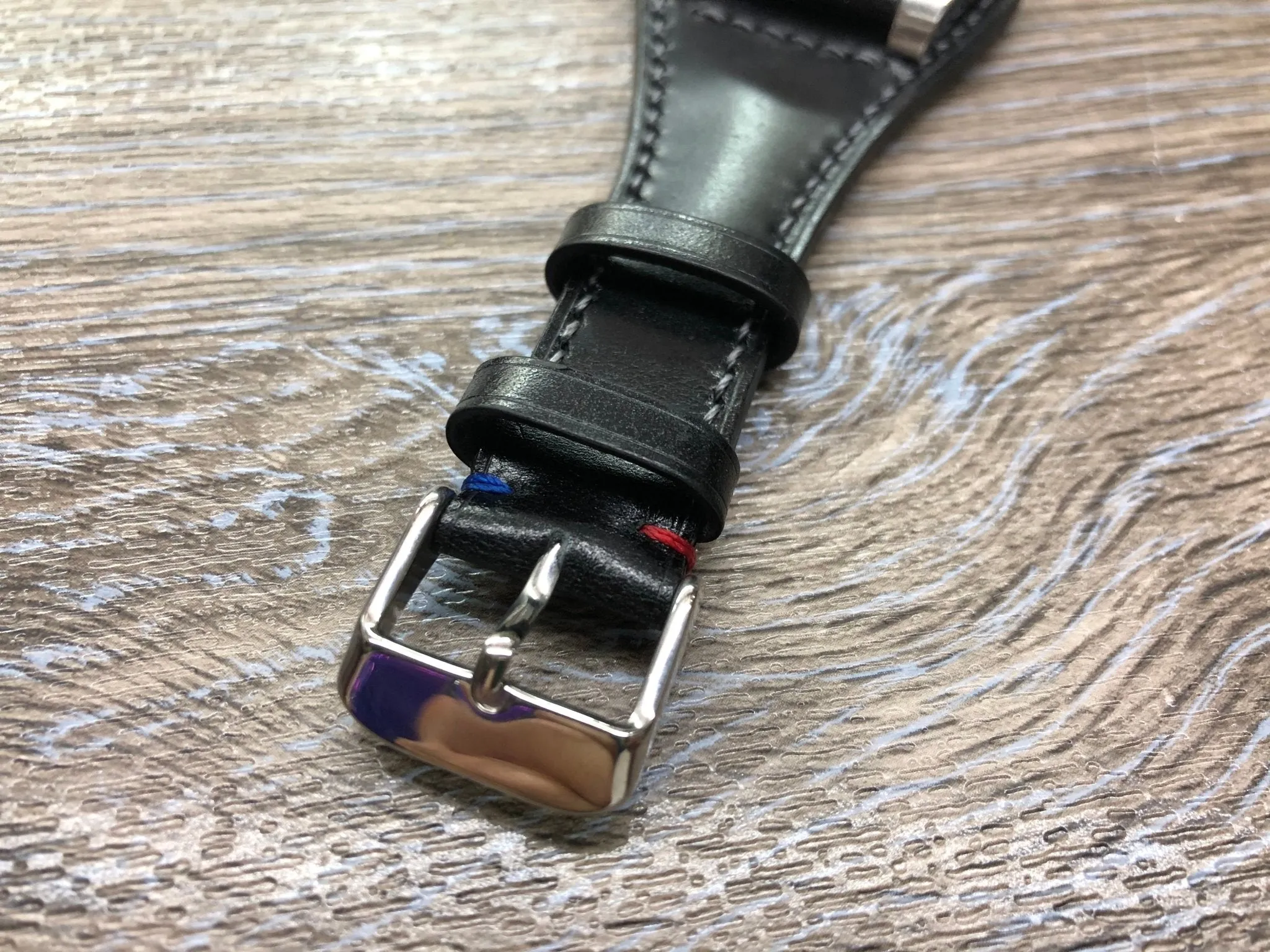 Black Shell Cordovan Leather Watch Straps 20mm, Mens Wrist Watch Bands, Leather Watch Bracelets, Full Bund Straps in Grey Stitching, Personalise Gift