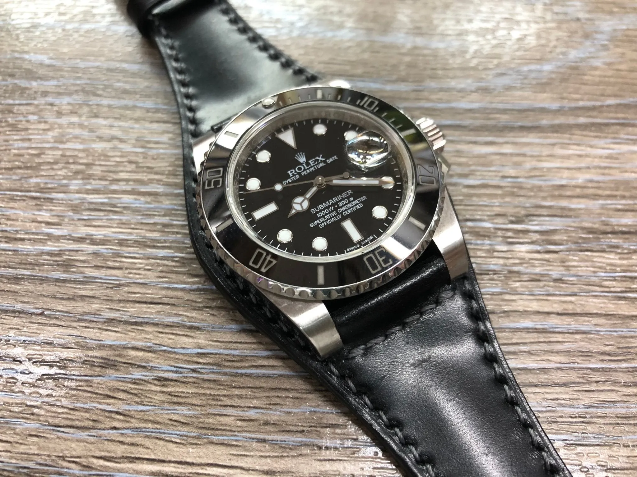 Black Shell Cordovan Leather Watch Straps 20mm, Mens Wrist Watch Bands, Leather Watch Bracelets, Full Bund Straps in Grey Stitching, Personalise Gift