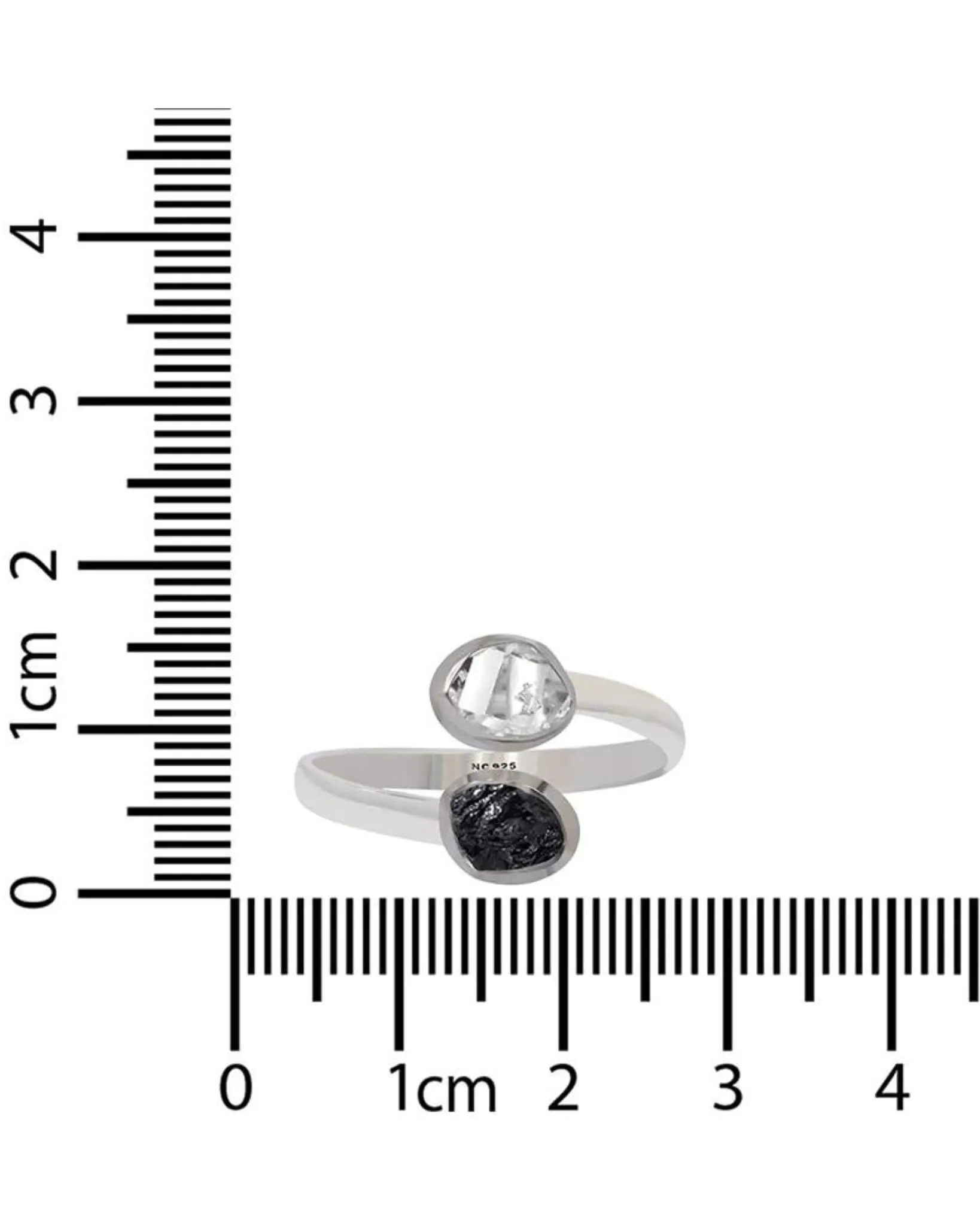 Black Tourmaline & Herkimer Diamond Raw 925 Sterling Silver Ring