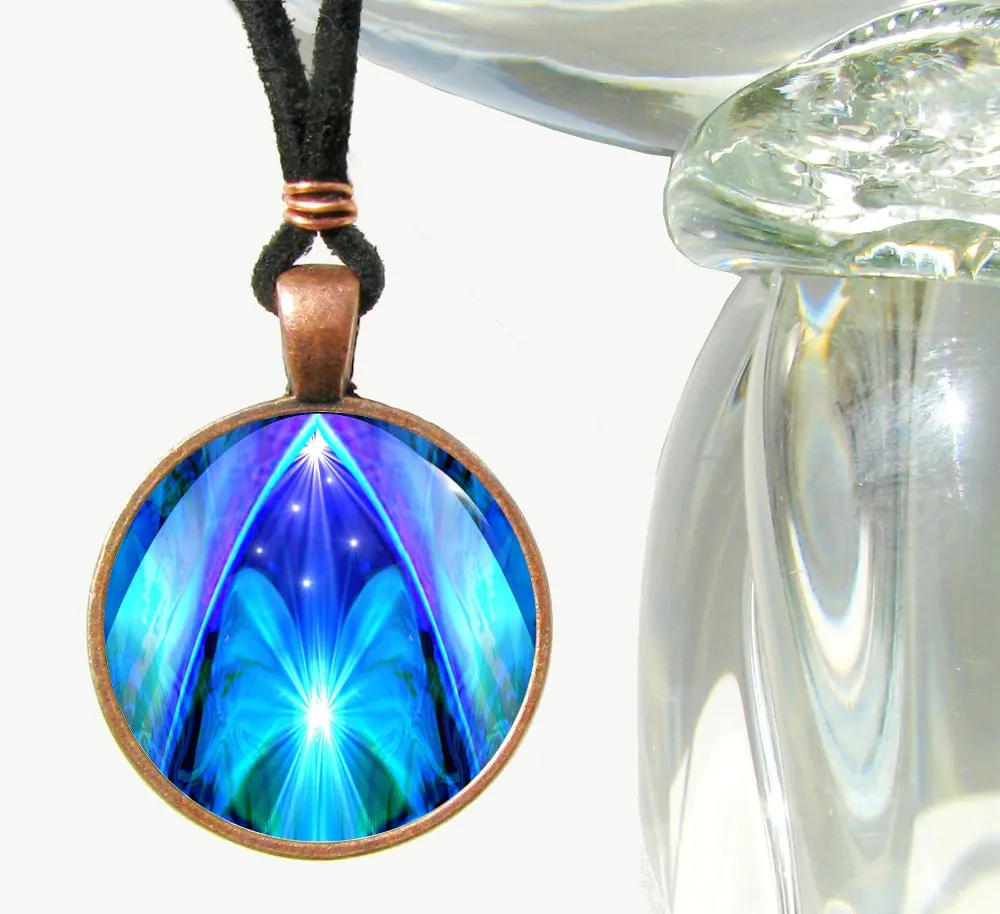 Blue Abstract Art Necklace, Angel Pyramid Energy - "The Doorway"