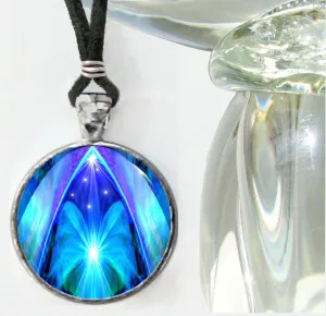 Blue Abstract Art Necklace, Angel Pyramid Energy - "The Doorway"