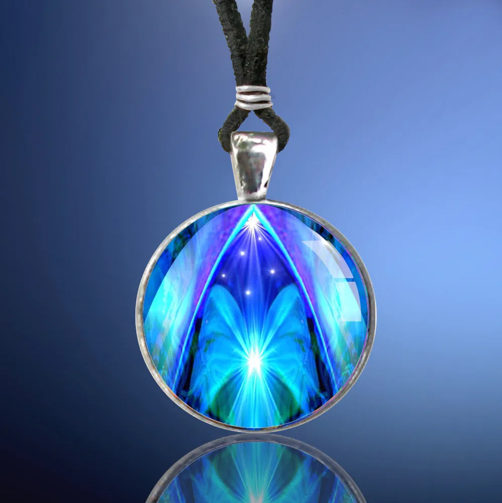 Blue Abstract Art Necklace, Angel Pyramid Energy - "The Doorway"