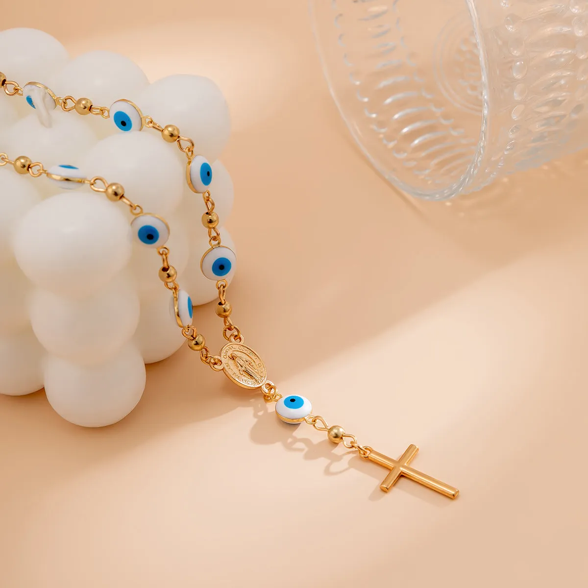 Blue Acrylic & 18K Gold-Plated Evil Eye Cross Pendant Necklace