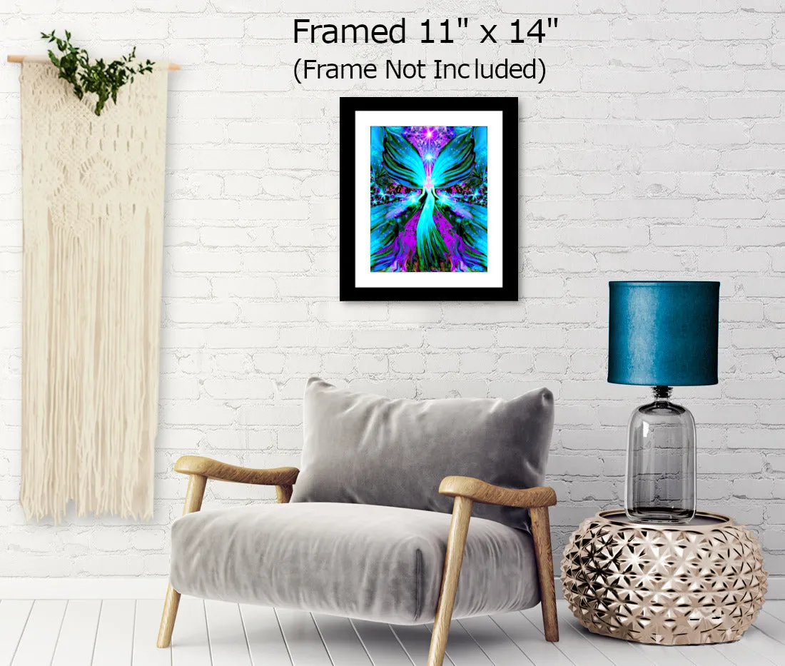 Blue Angel Artwork, Inspirational Wall Decor, Reiki Energy Print - "Lightworker"
