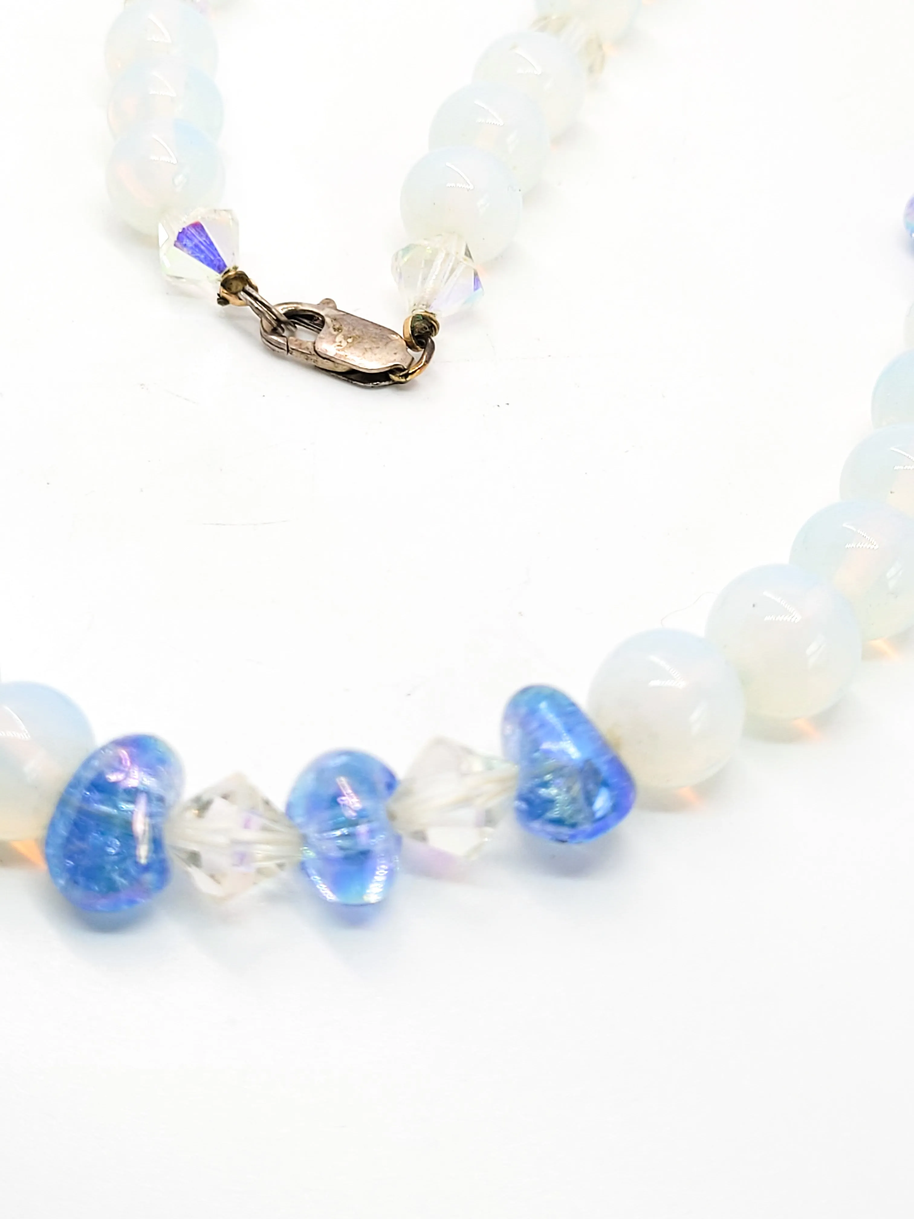 Blue angel aura quartz opalite glass sterling silver beaded necklace