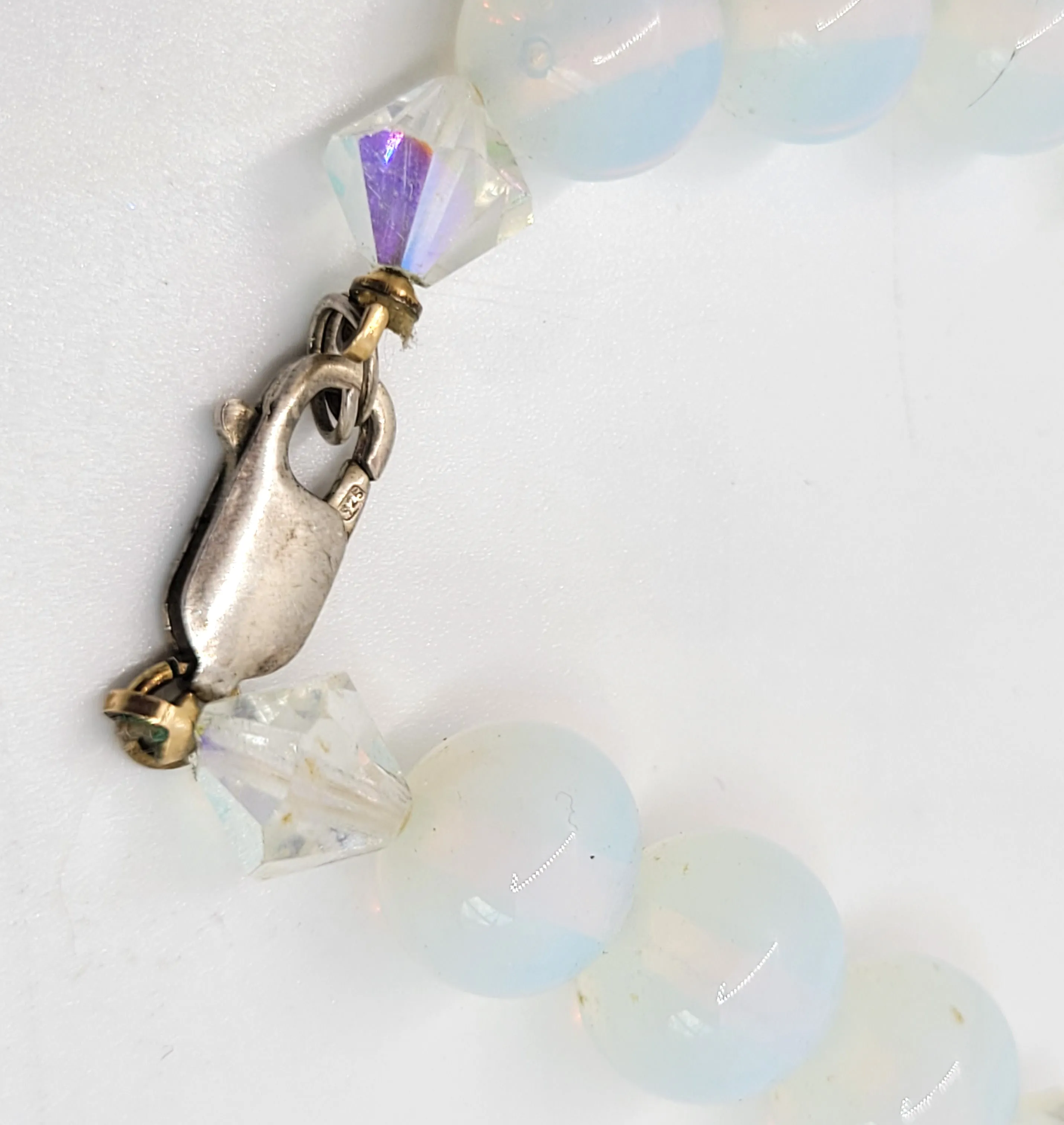 Blue angel aura quartz opalite glass sterling silver beaded necklace