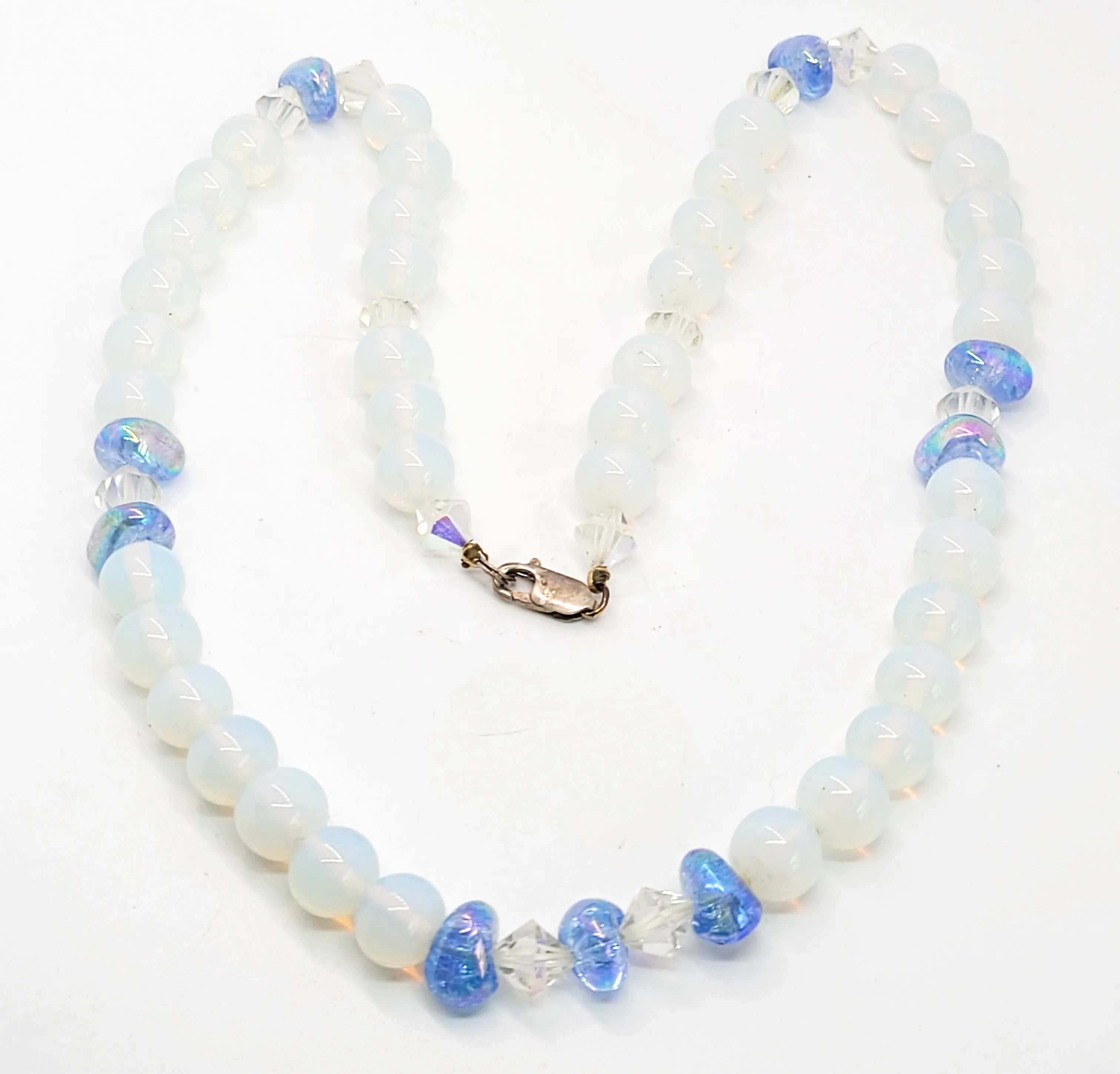 Blue angel aura quartz opalite glass sterling silver beaded necklace