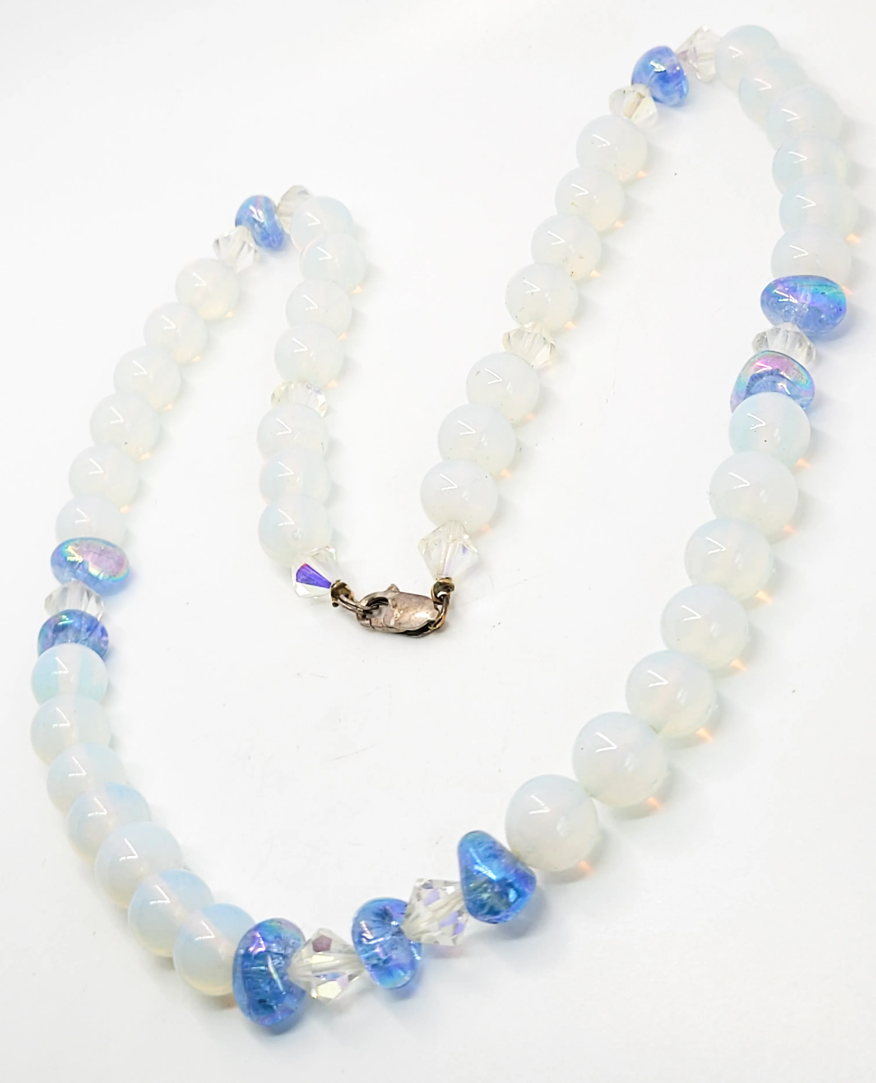 Blue angel aura quartz opalite glass sterling silver beaded necklace