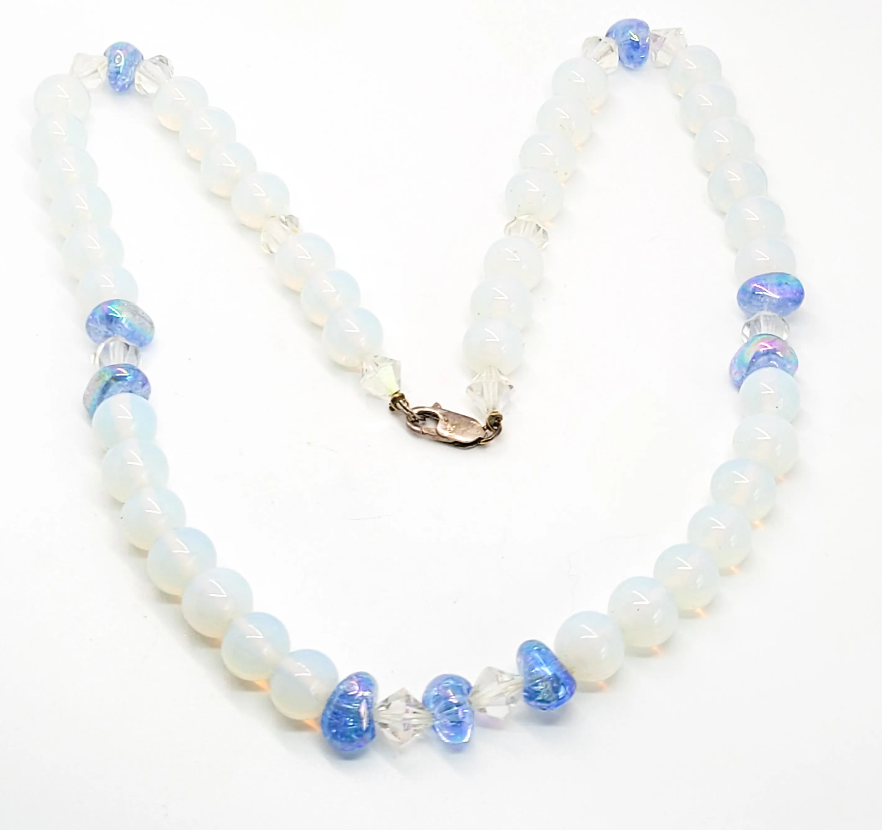 Blue angel aura quartz opalite glass sterling silver beaded necklace