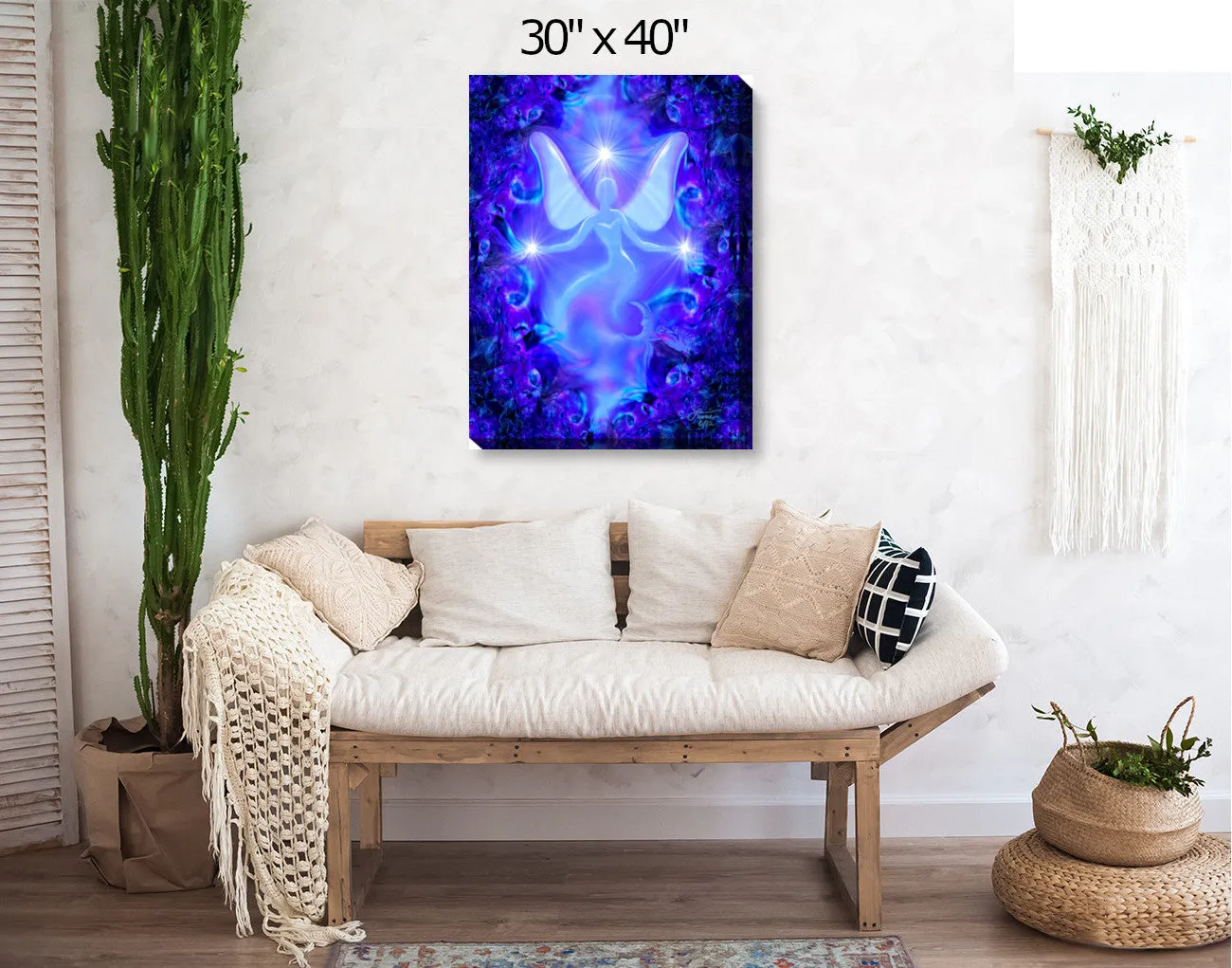 Blue Angel Stretched Canvas Print, Purple Wall Decor - "Dream"