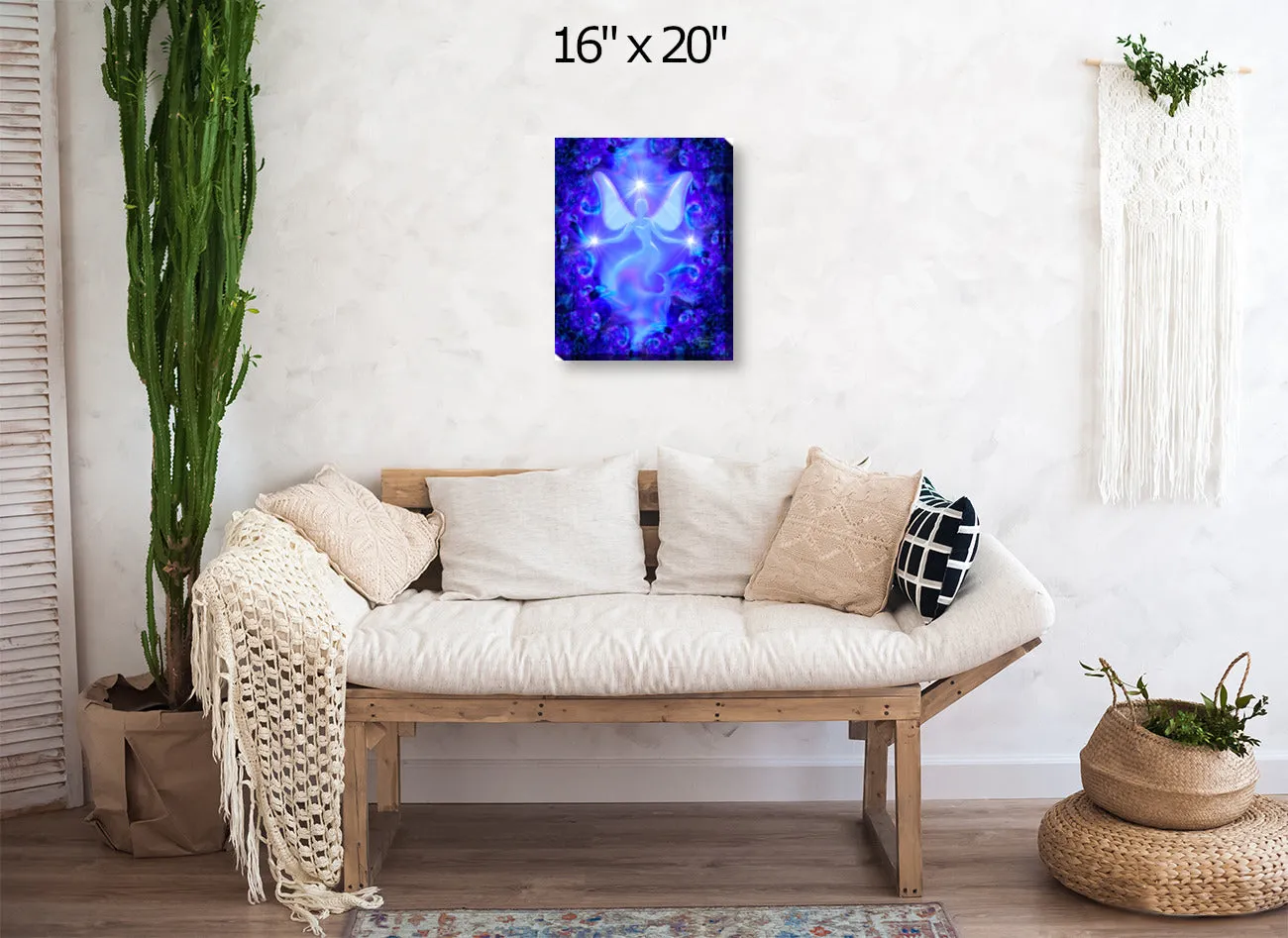 Blue Angel Stretched Canvas Print, Purple Wall Decor - "Dream"