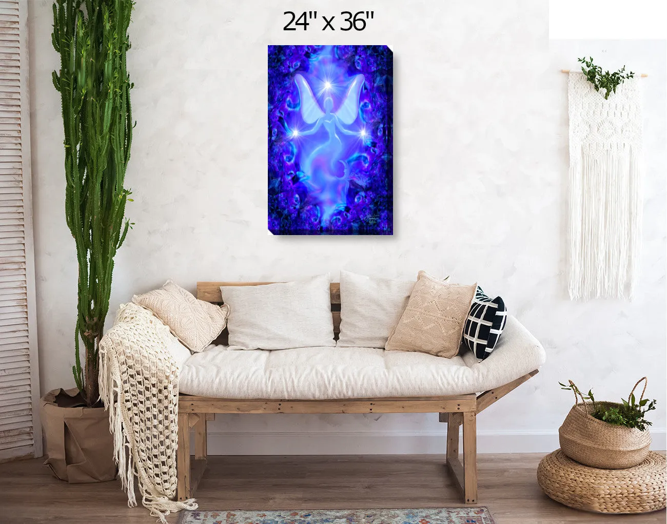 Blue Angel Stretched Canvas Print, Purple Wall Decor - "Dream"