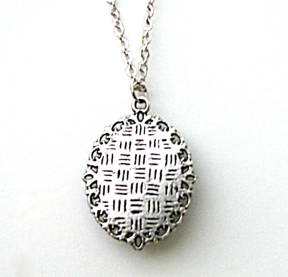 Blue Energy Necklace, Silver Oval Angel Art Pendant - "The Lightworker"