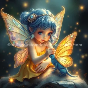 Blue Fairy and Dragonfly Baby AI Created One of a Kind Digital Download Canvas Poster Wall Art Print DIY Printable Gift Make Your Own Crafts