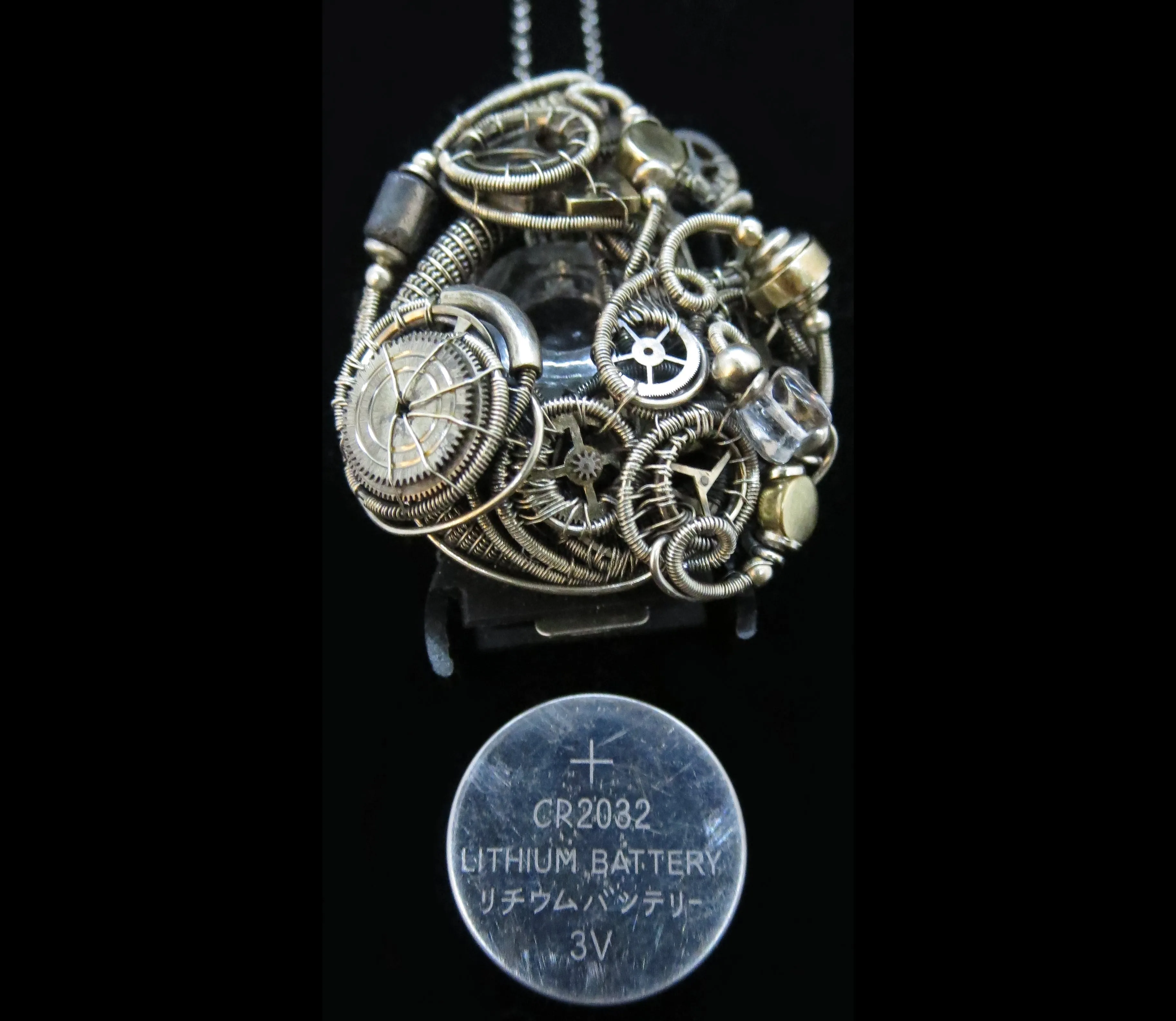 Blue Hex Nut LED Steampunk/Cyberpunk Fusion Pendant