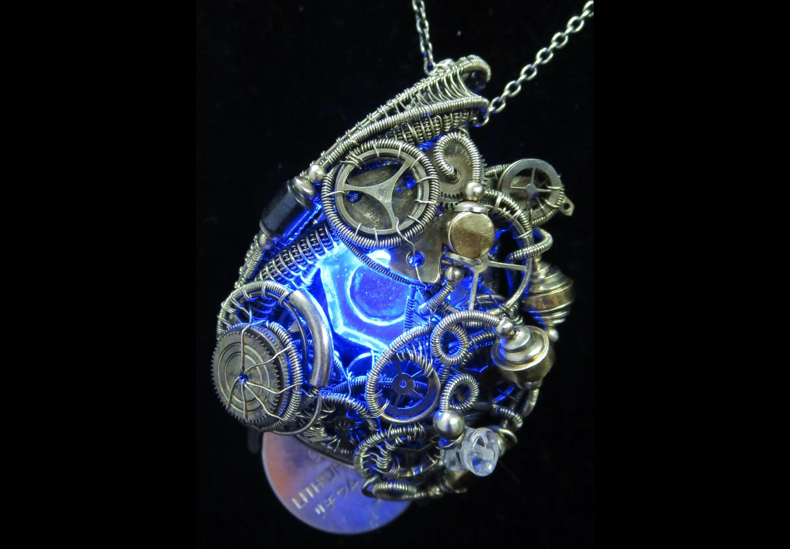 Blue Hex Nut LED Steampunk/Cyberpunk Fusion Pendant