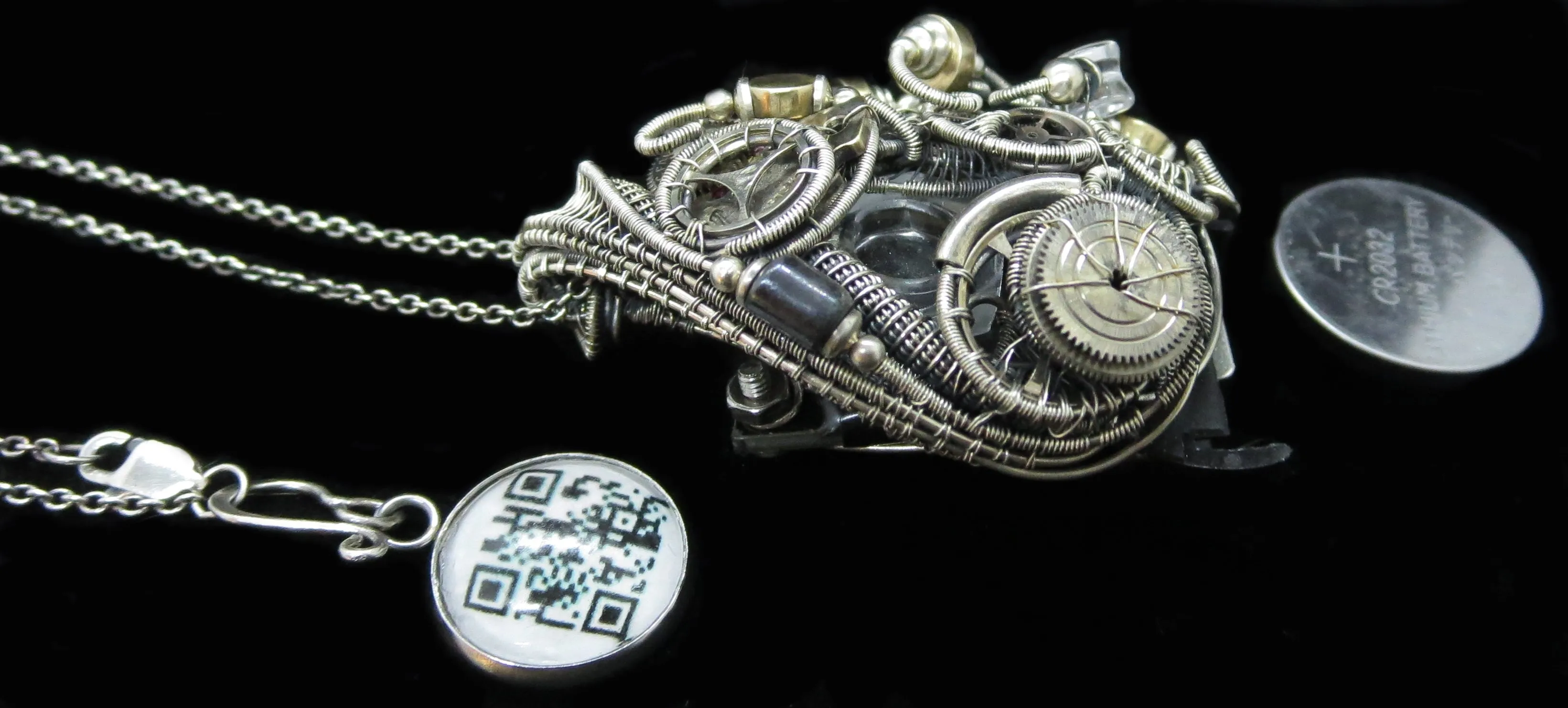 Blue Hex Nut LED Steampunk/Cyberpunk Fusion Pendant