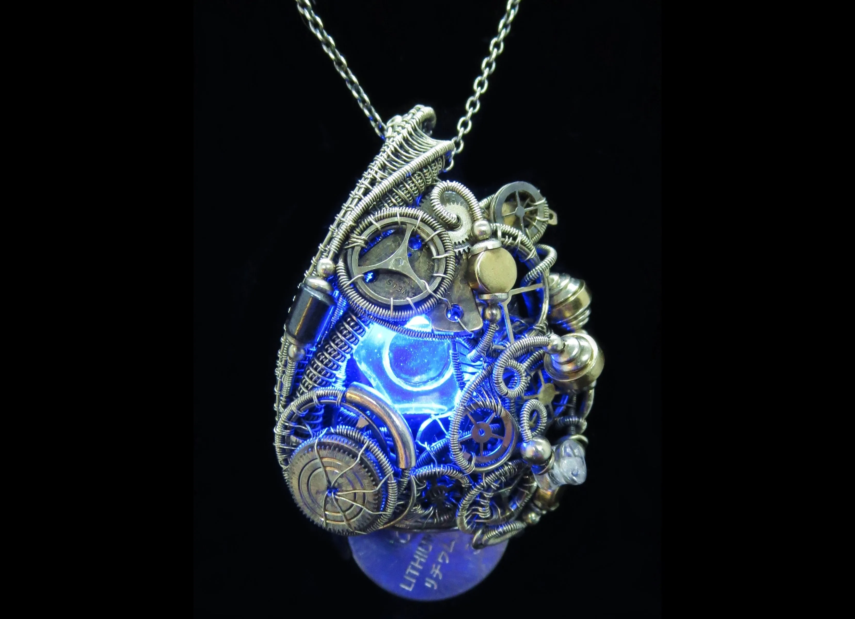 Blue Hex Nut LED Steampunk/Cyberpunk Fusion Pendant