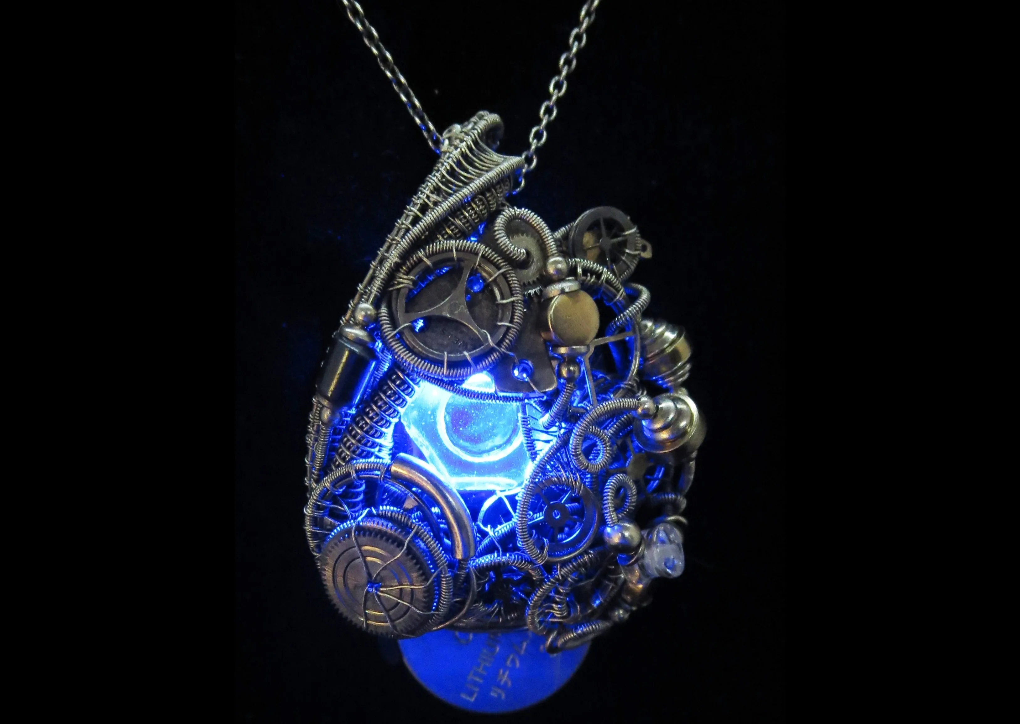 Blue Hex Nut LED Steampunk/Cyberpunk Fusion Pendant